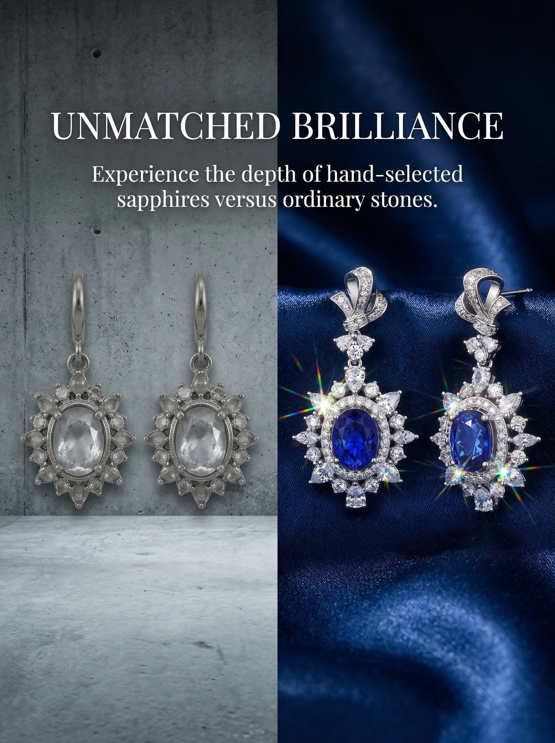 Royal sapphire and moissanite snowdrop earrings, simple and fashionable, elegant and grand, with abundant diamonds set in a luxurious way. 6.5 carats. 