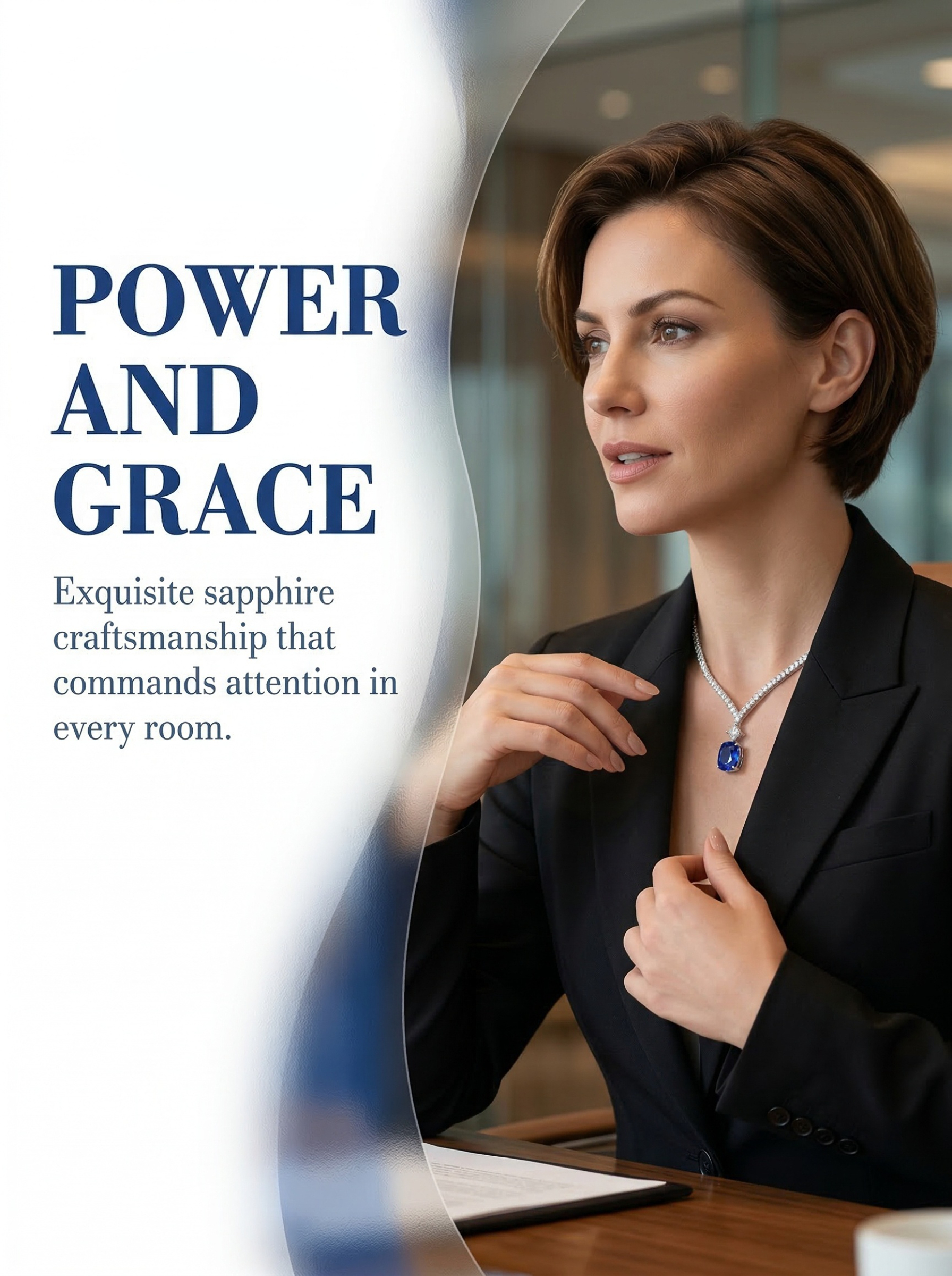 Modern Aesthetic Design Series "Starry Sky" Royal Blue Sapphire Sparkling Deep Sea Blue Waterdrop V-Shape Diamond Chain Pendant 