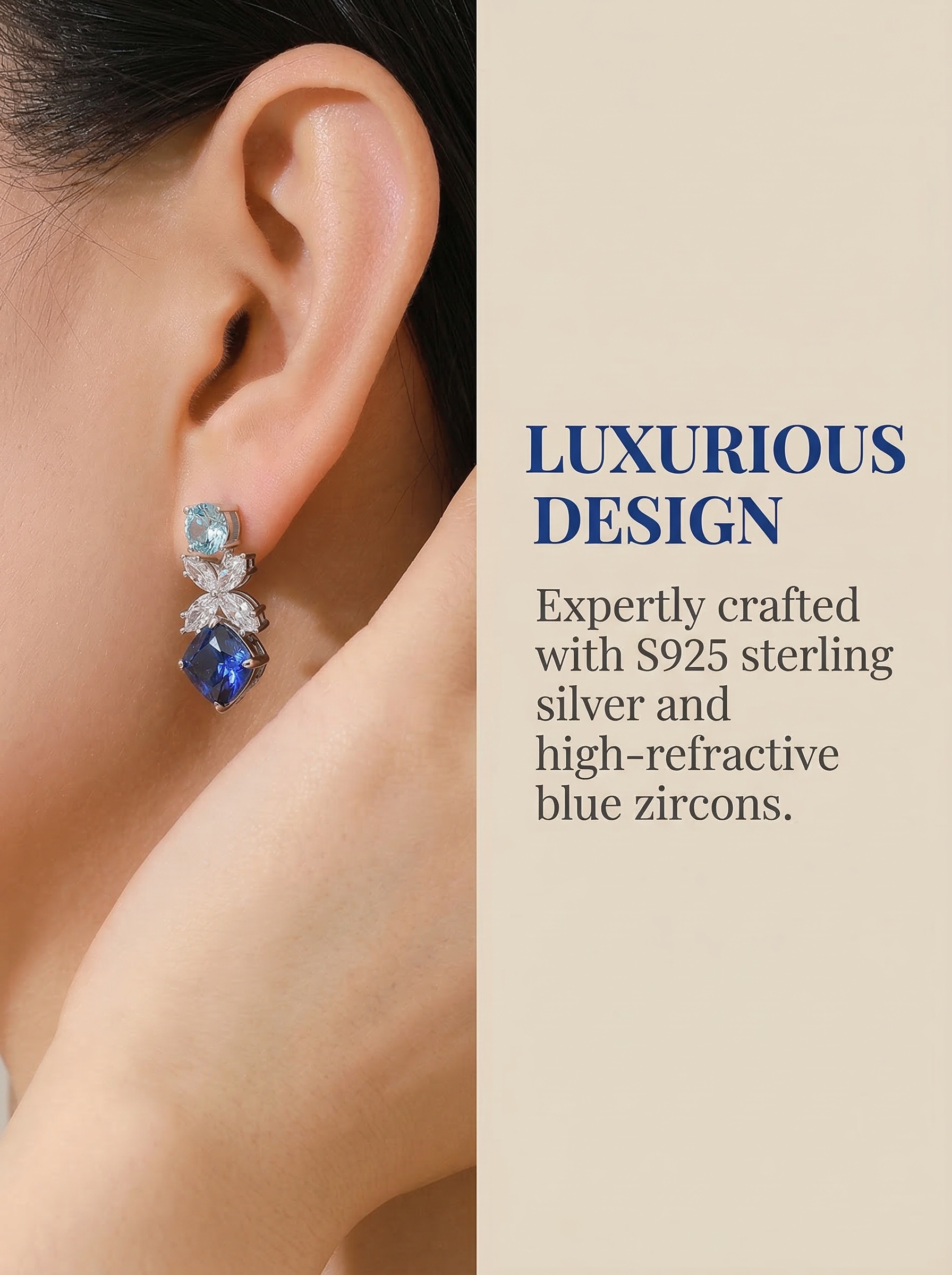 Modern Art Aesthetic Dream Blue Butterfly Shadow Sea Blue Series Professional Women's Sapphire Earrings 