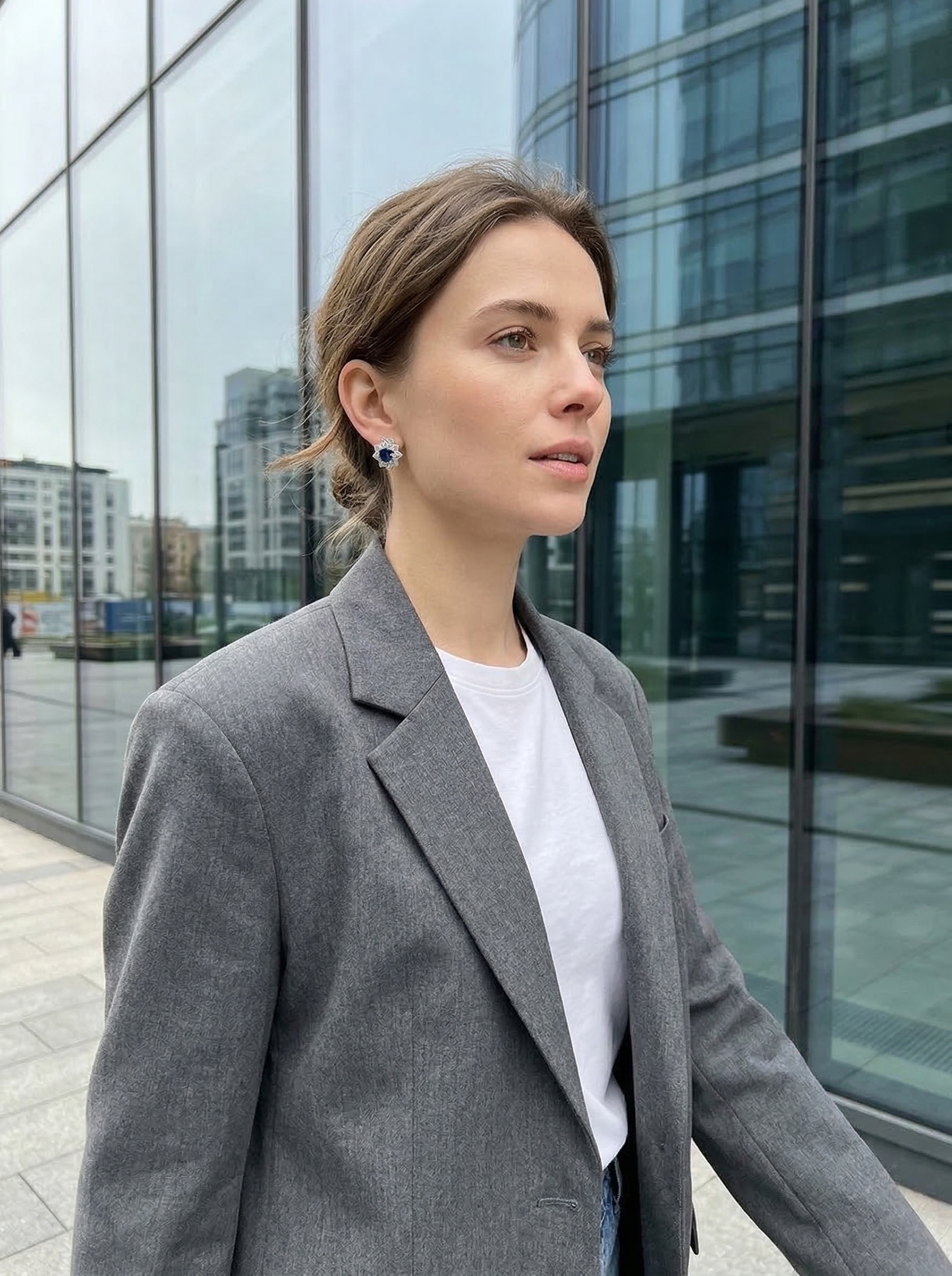 Modern Aesthetic Design Octagonal Star Series Royal Sapphire Natural Brilliant Flower Cluster Earrings 