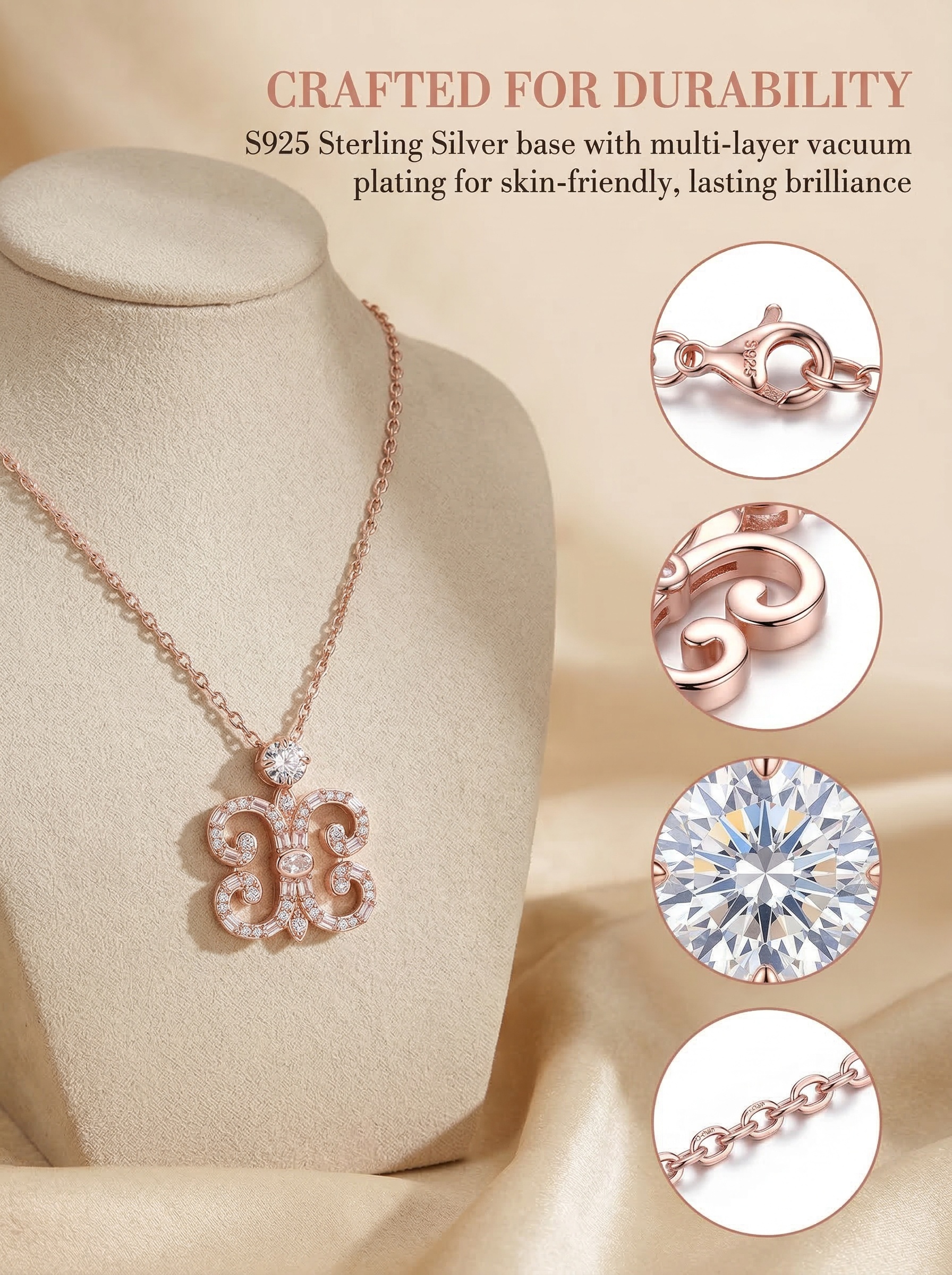 Victoria Court Style Young Princess Pink Rose Gold Beaded Chain