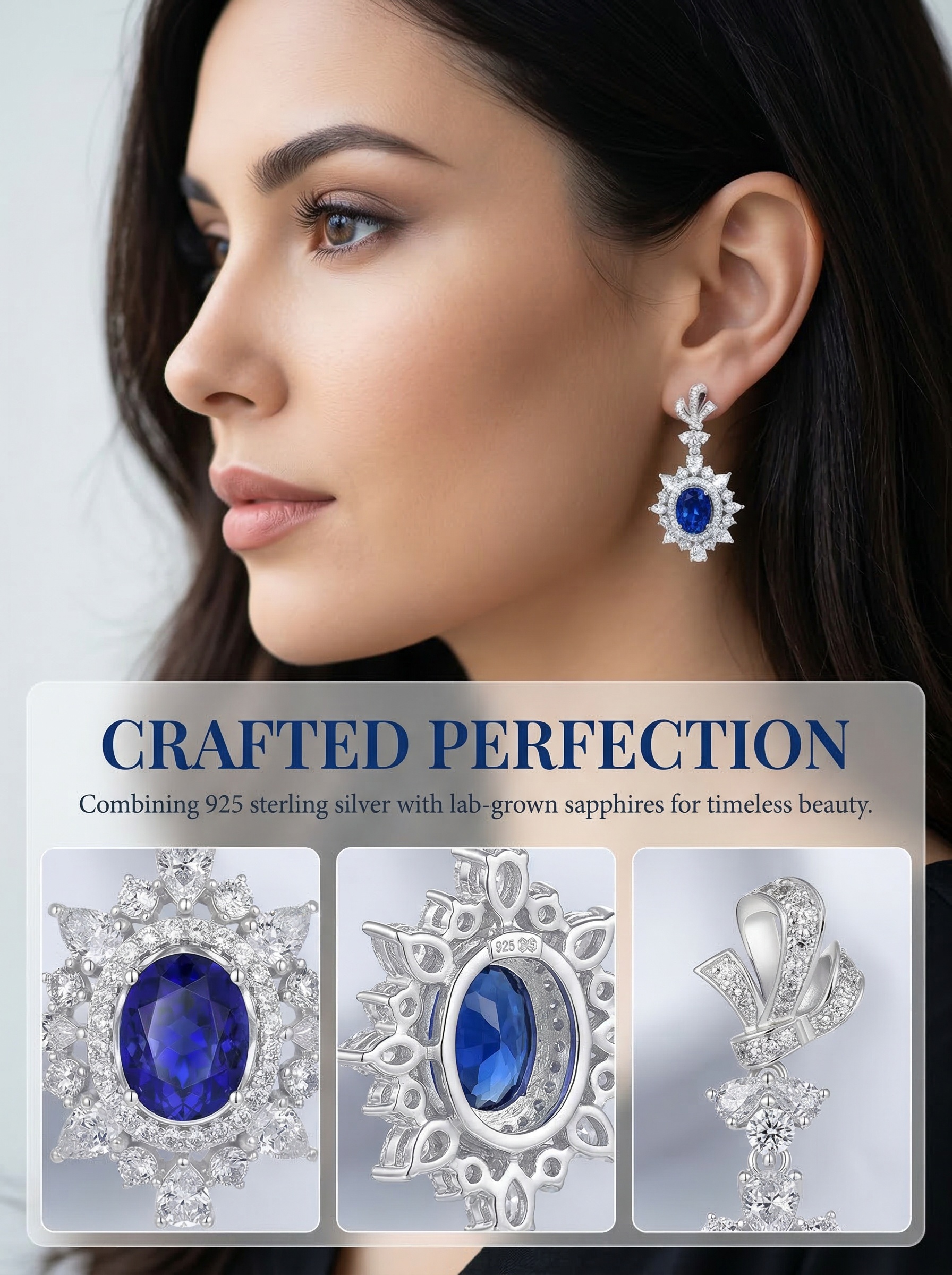 Royal sapphire and moissanite snowdrop earrings, simple and fashionable, elegant and grand, with abundant diamonds set in a luxurious way. 6.5 carats. 