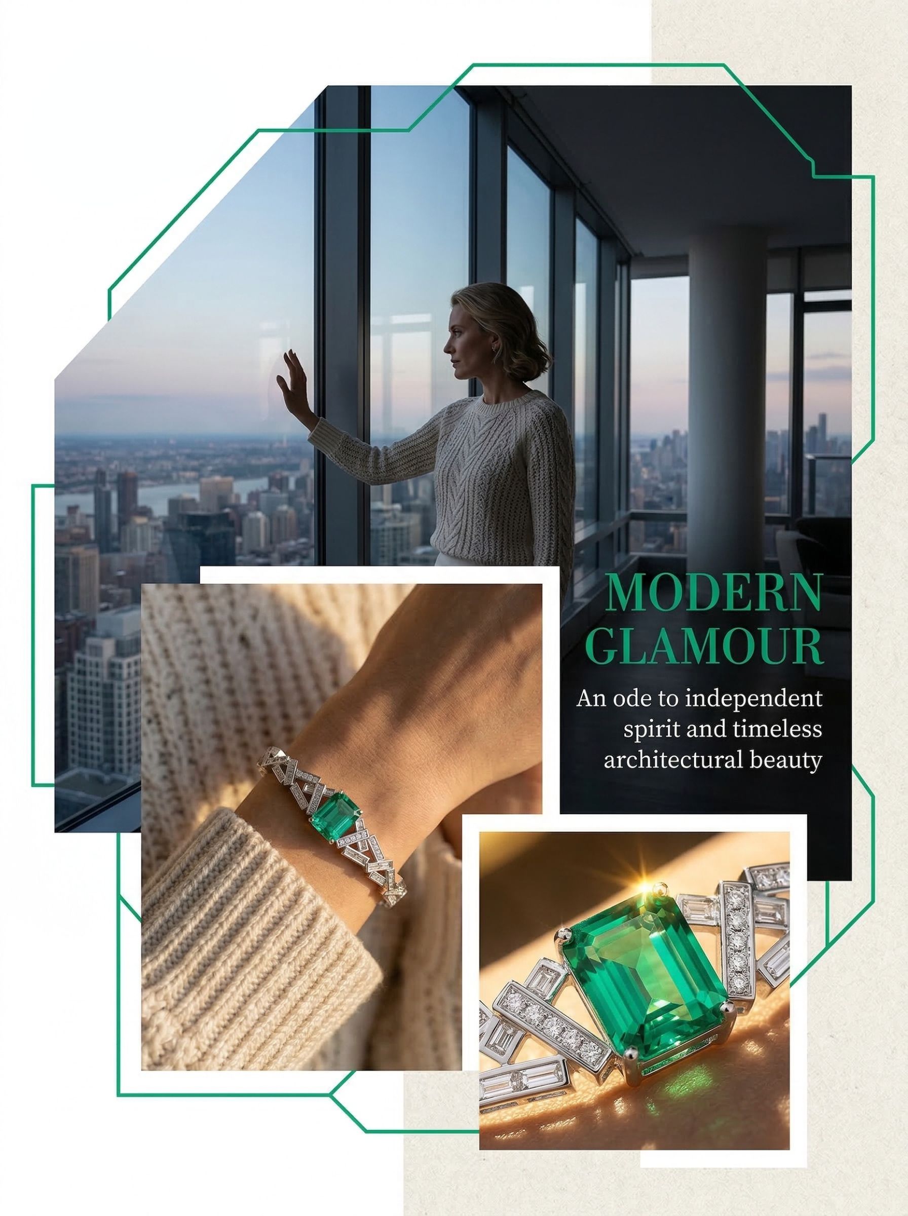 Colombian style emerald-cut art geometric diamond bracelet 20CM 