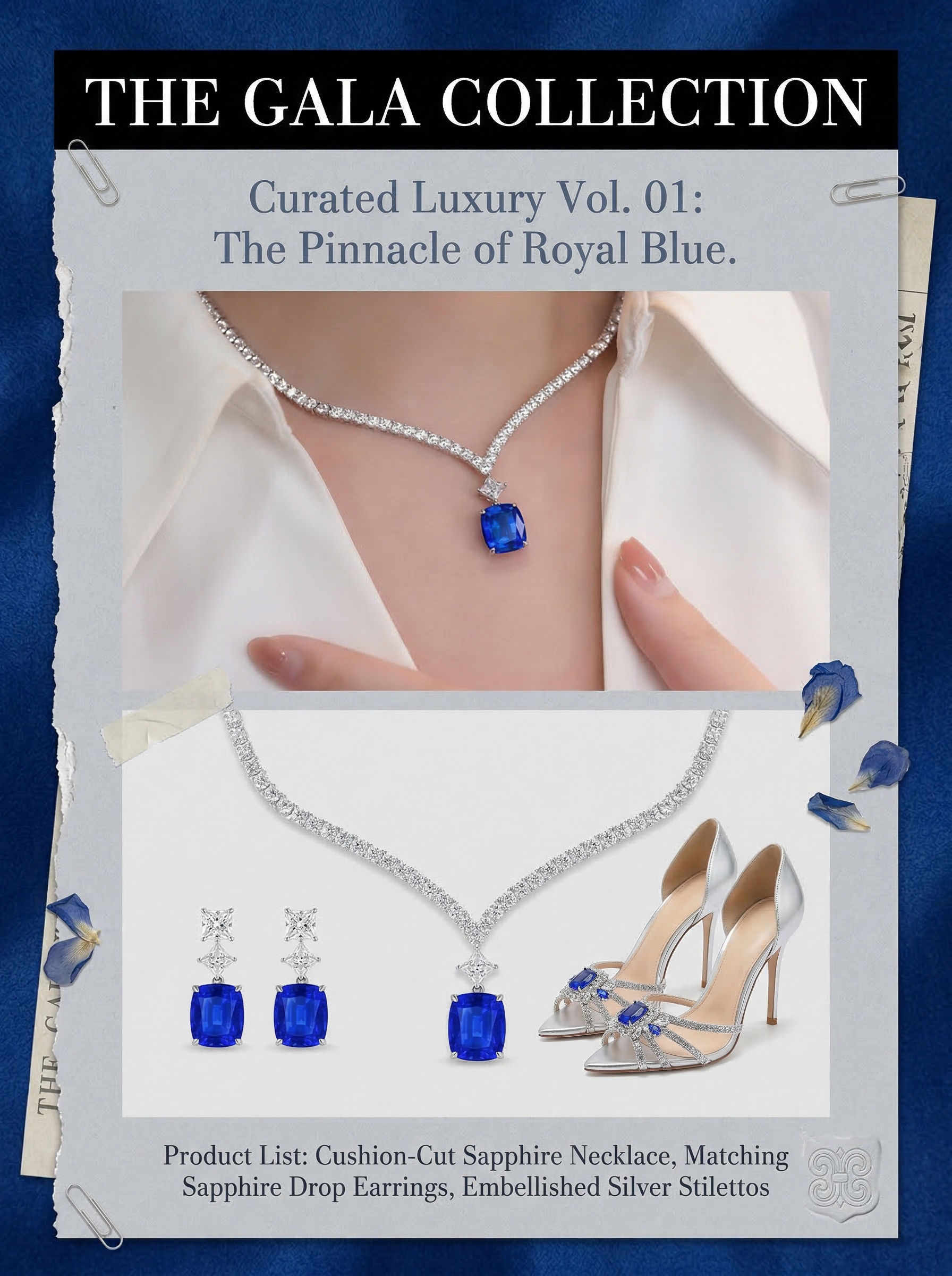 Modern Aesthetic Design Series "Starry Sky" Royal Blue Sapphire Sparkling Deep Sea Blue Waterdrop V-Shape Diamond Chain Pendant 