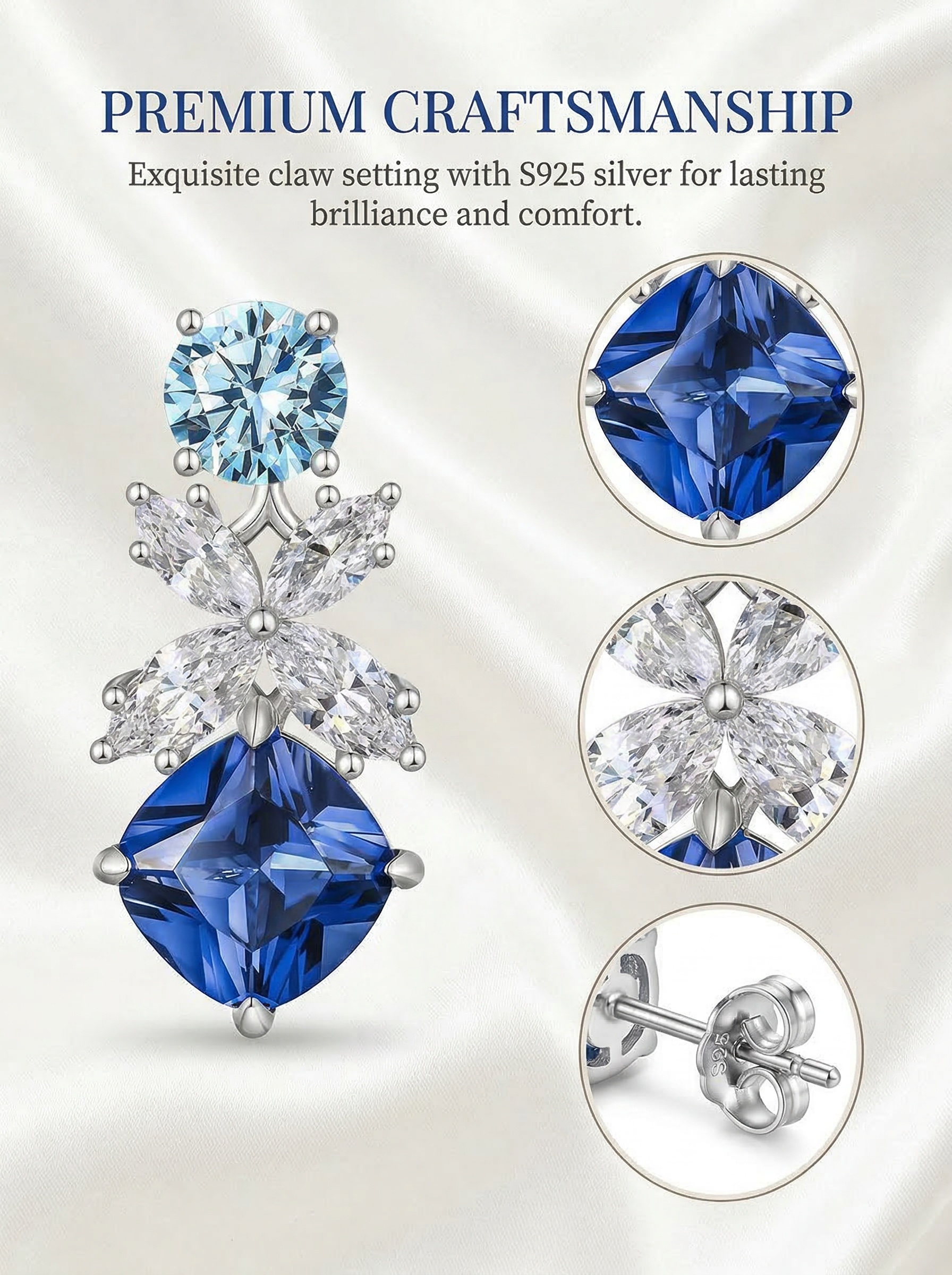 Modern Art Aesthetic Dream Blue Butterfly Shadow Sea Blue Series Professional Women's Sapphire Earrings 