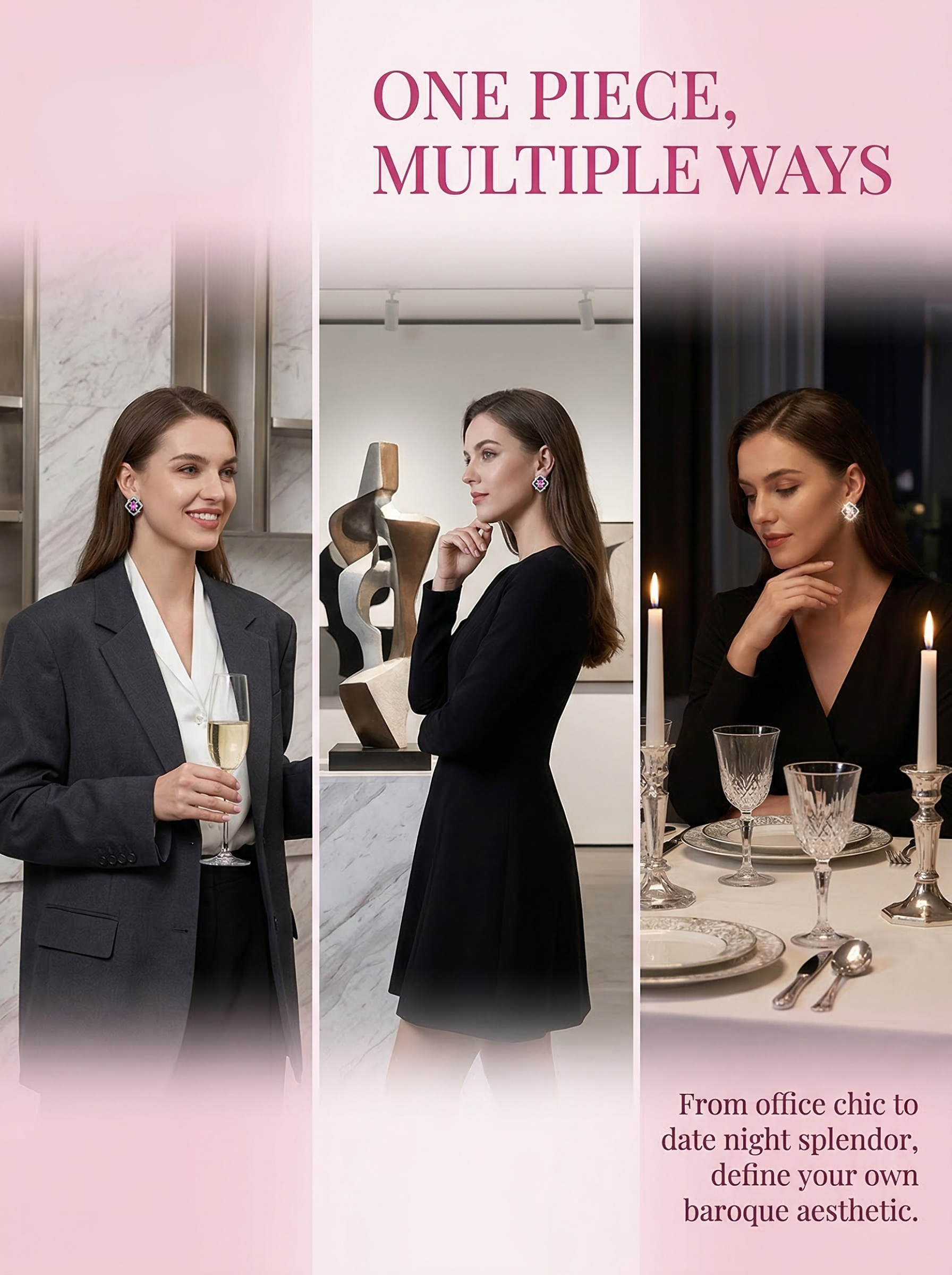 French-style romanticist diamond-embossed Baroque pink diamond enamel earrings 