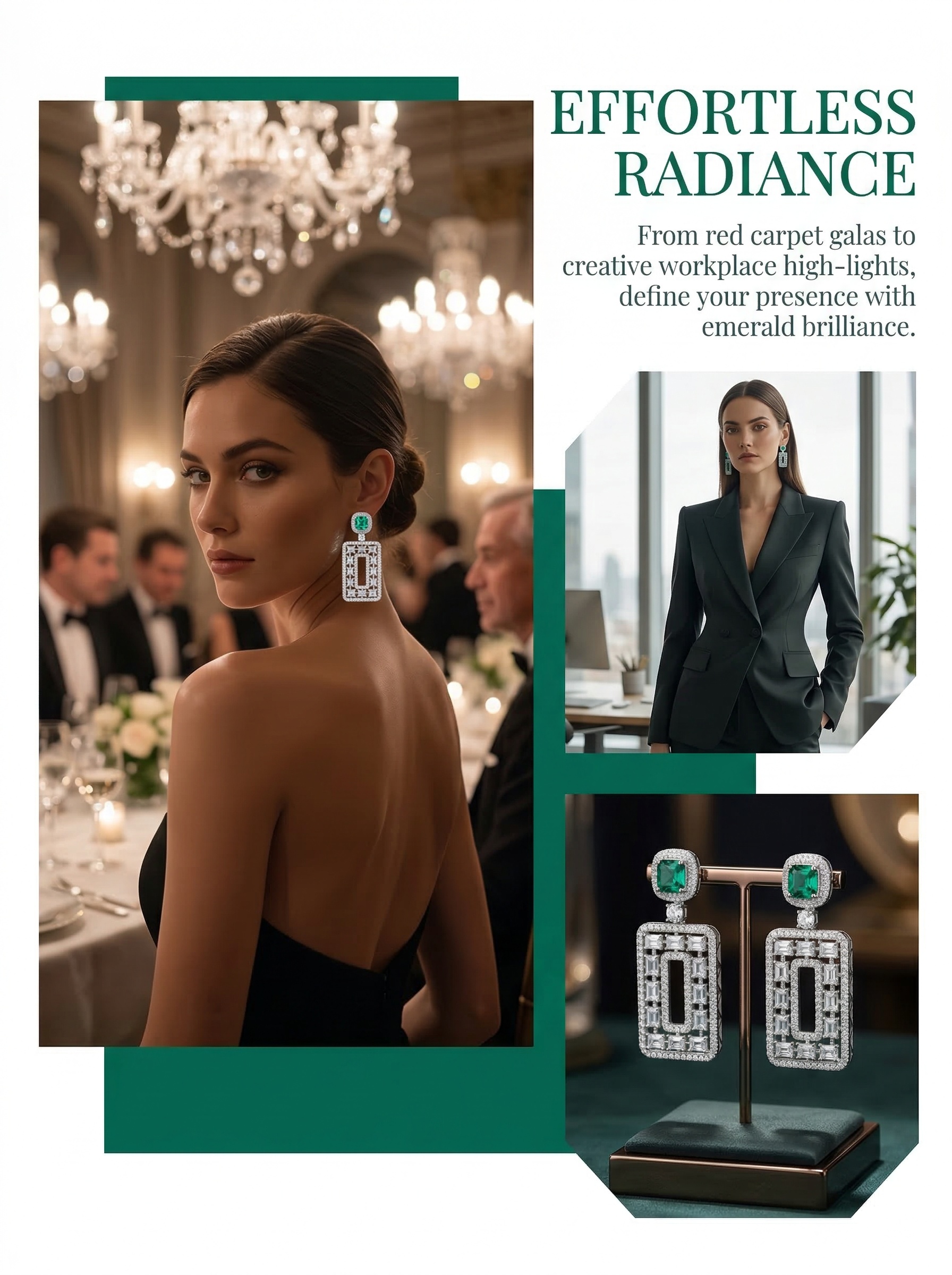 Colombian style classic and noble emerald and sapphire long rectangular stud earrings 