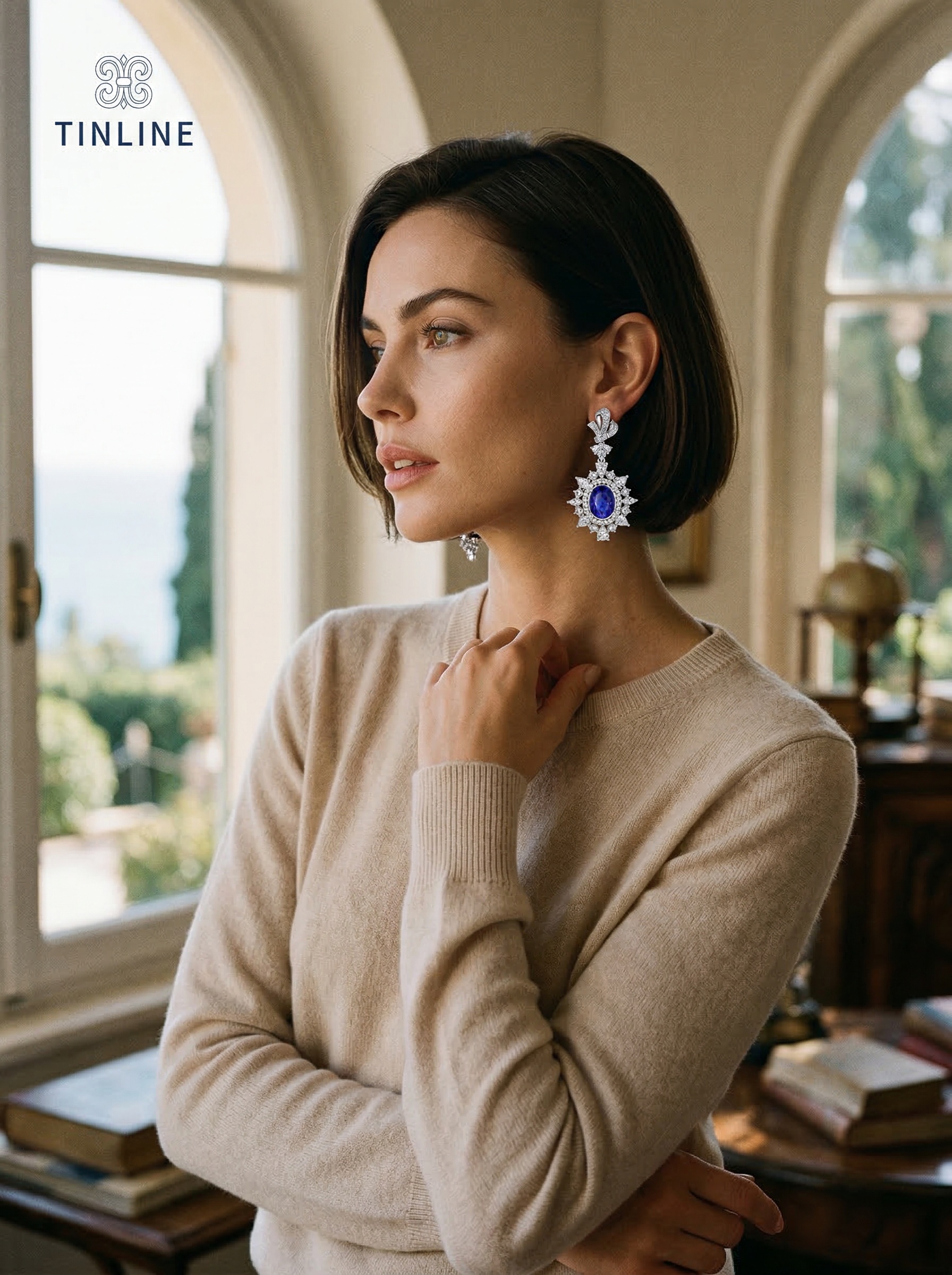 Royal sapphire and moissanite snowdrop earrings, simple and fashionable, elegant and grand, with abundant diamonds set in a luxurious way. 6.5 carats. 