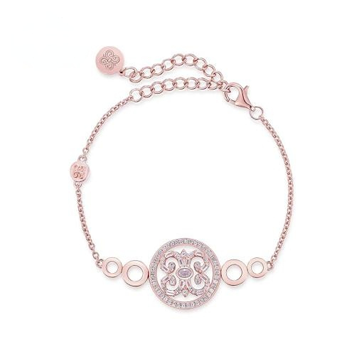 Victoria Court Style Young Princess Pink Rose Gold Hollowed-Out Floral Artistic Bracelet 