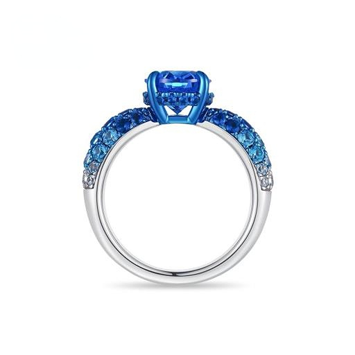 Modern art aesthetic cultivation of the Kashmirian iridescent gradient craftsmanship creates a dazzling professional-grade sapphire ring. 