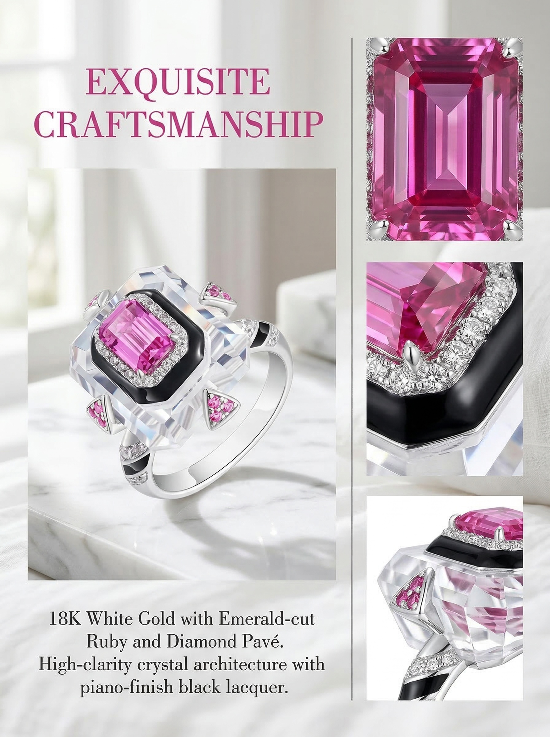 French-style romantic romantic art high-purity natural fashionable pink sapphire ring 