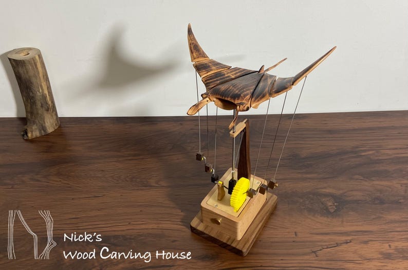 Wooden Manta Ray Automata, Flying Manta Ray Automata, Kinetic Sculpture, Mechanical Manta, Ornament, Wood Art, Statue, Sculpture,Home Decor