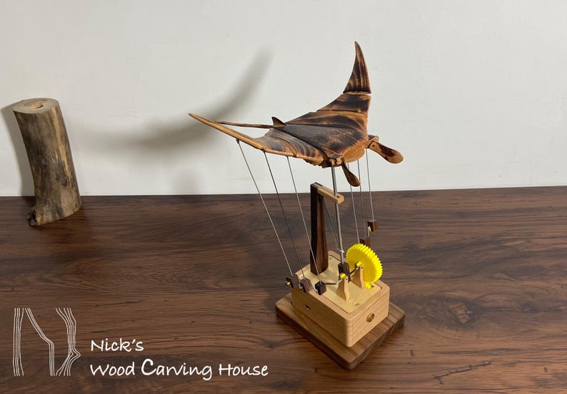 Wooden Manta Ray Automata, Flying Manta Ray Automata, Kinetic Sculpture, Mechanical Manta, Ornament, Wood Art, Statue, Sculpture,Home Decor