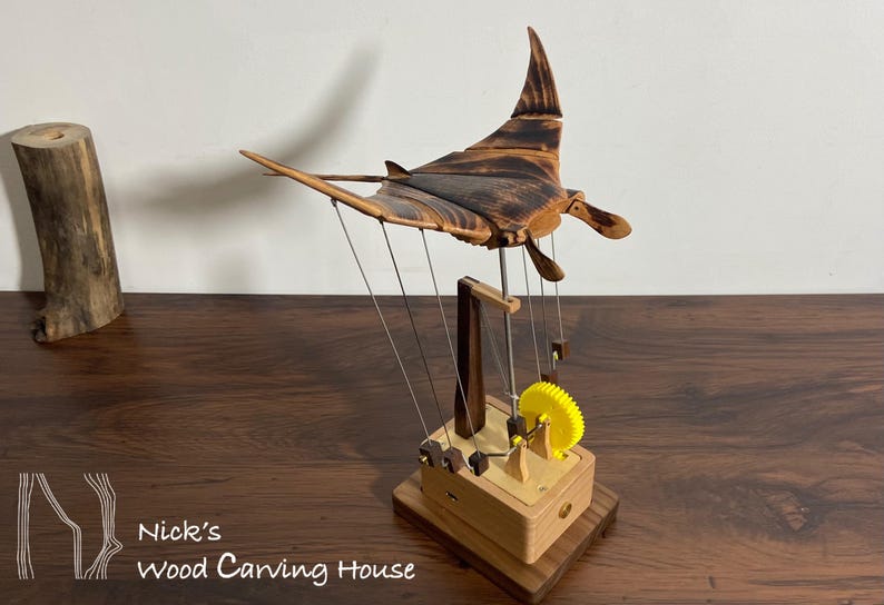 Wooden Manta Ray Automata, Flying Manta Ray Automata, Kinetic Sculpture, Mechanical Manta, Ornament, Wood Art, Statue, Sculpture,Home Decor