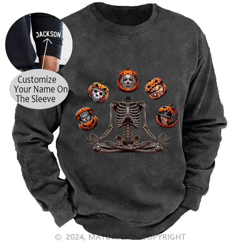 Maturelion Men's Sweatshirt Horror Halloween Character Washed Sweatshirts