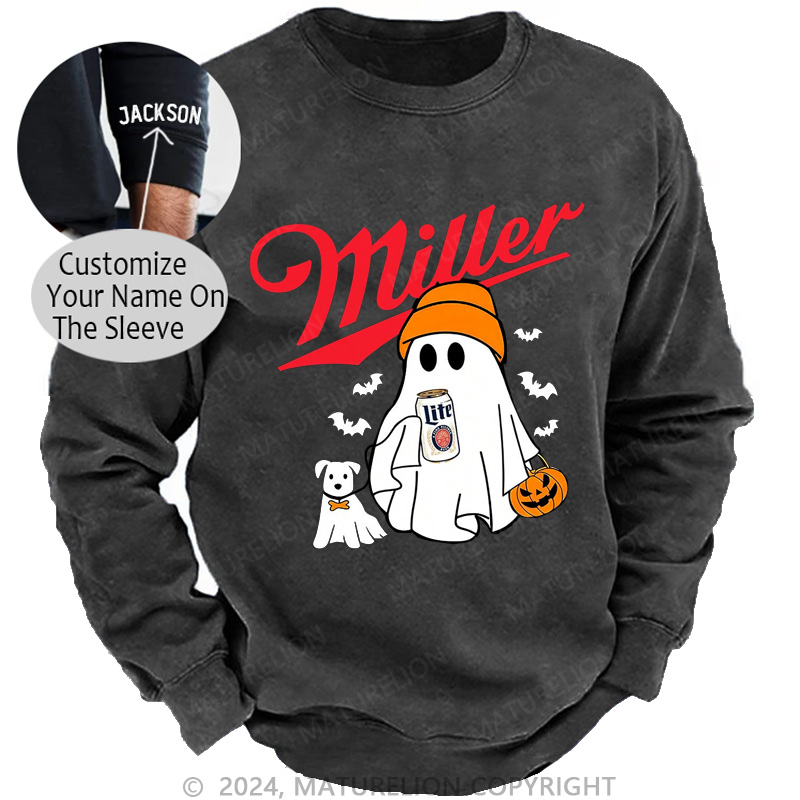 Maturelion Men's Sweatshirt Miller Beer MLite Washed Sweatshirts