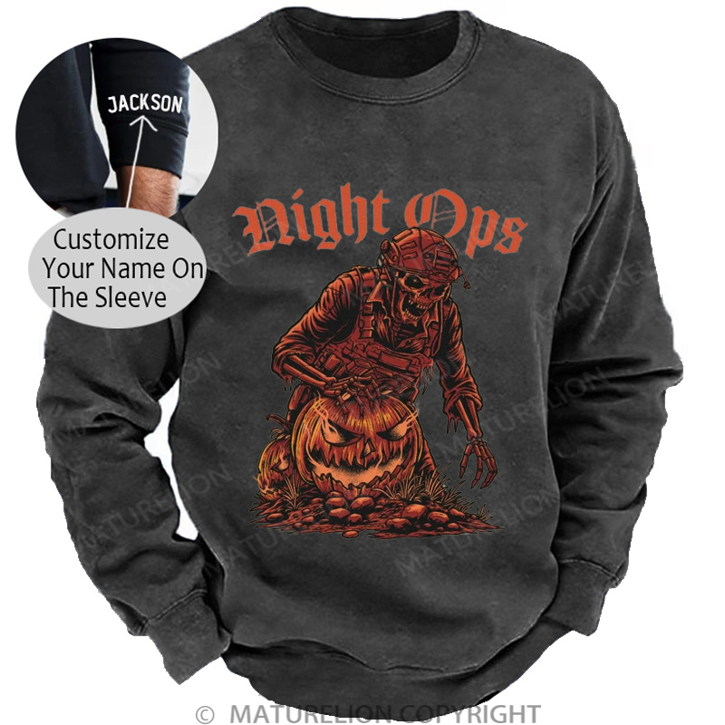 Maturelion Men's Sweatshirt Night Ops Halloween Washed Sweatshirts