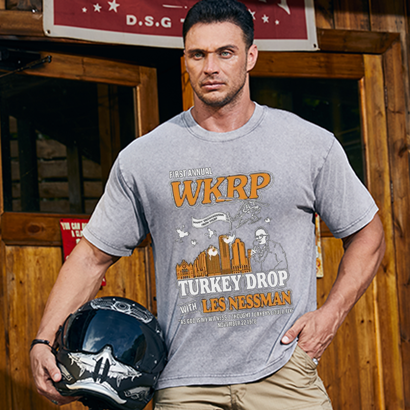 Maturelion Men's T-Shirt First Annual Wkrp Turkey Drop Thanksgiving Cotton T-Shirt