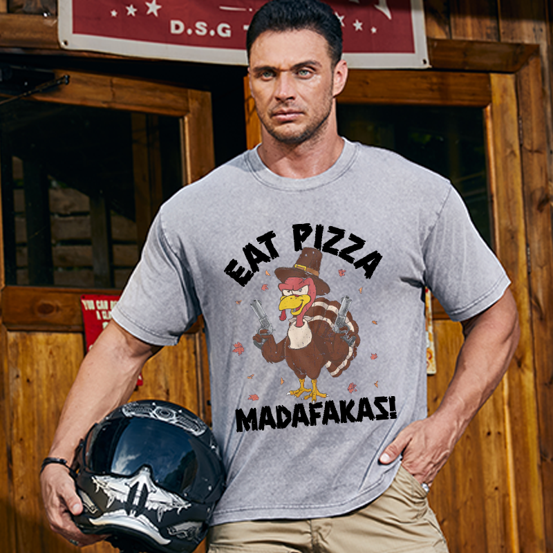Maturelion Men's T-Shirt Eat Pizza Funny Thanksgiving Cotton T-Shirt