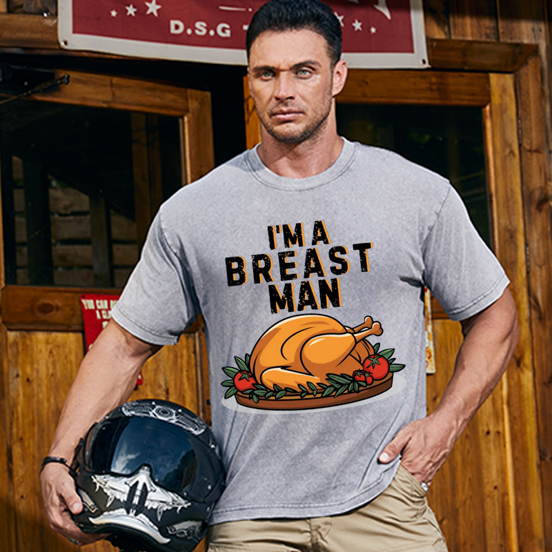 Maturelion Men's T-Shirt Breast Man Thanksgiving Turkey Cotton T-Shirt