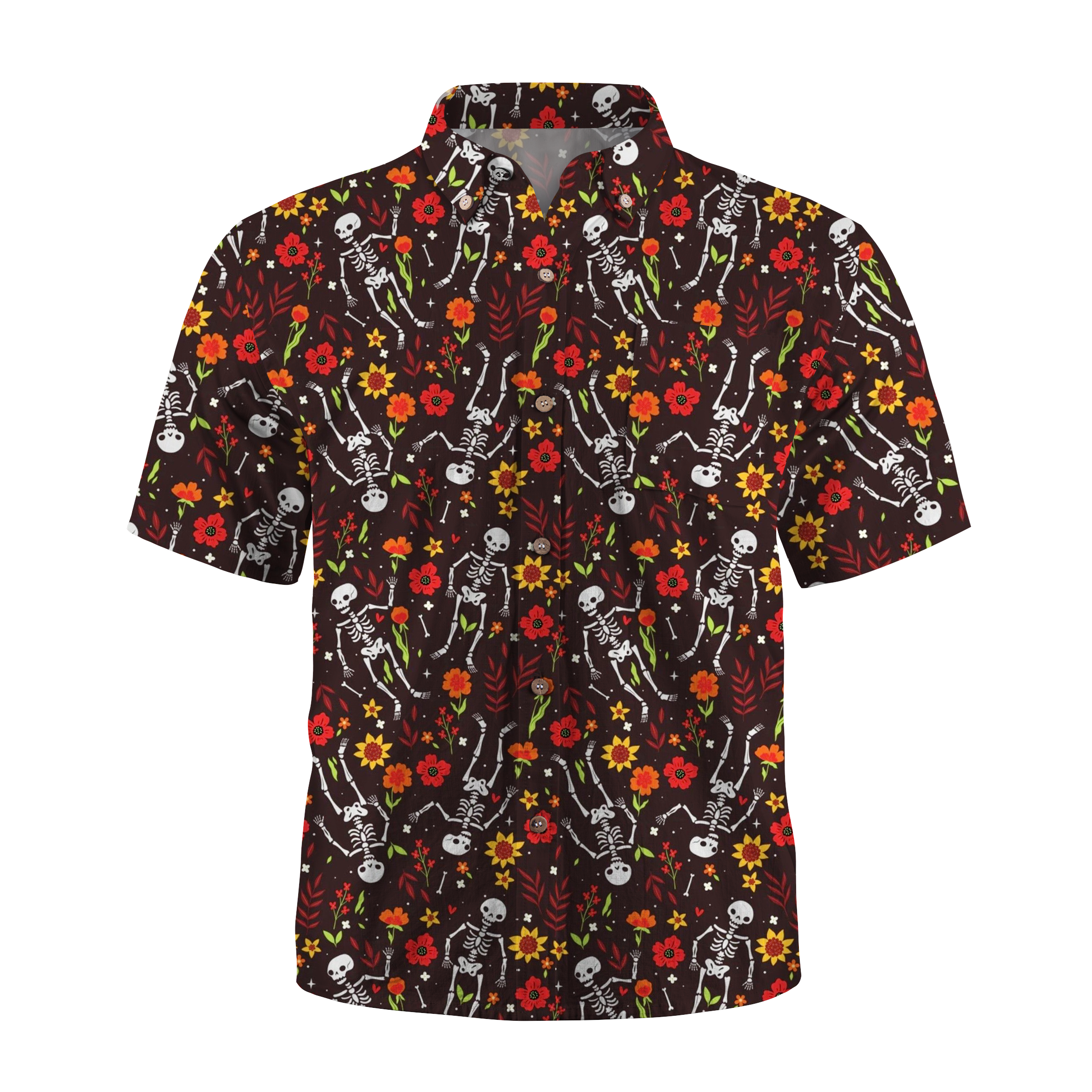 Maturelion Halloween Skeleton in the Garden Halloween Hawaiian Shirt