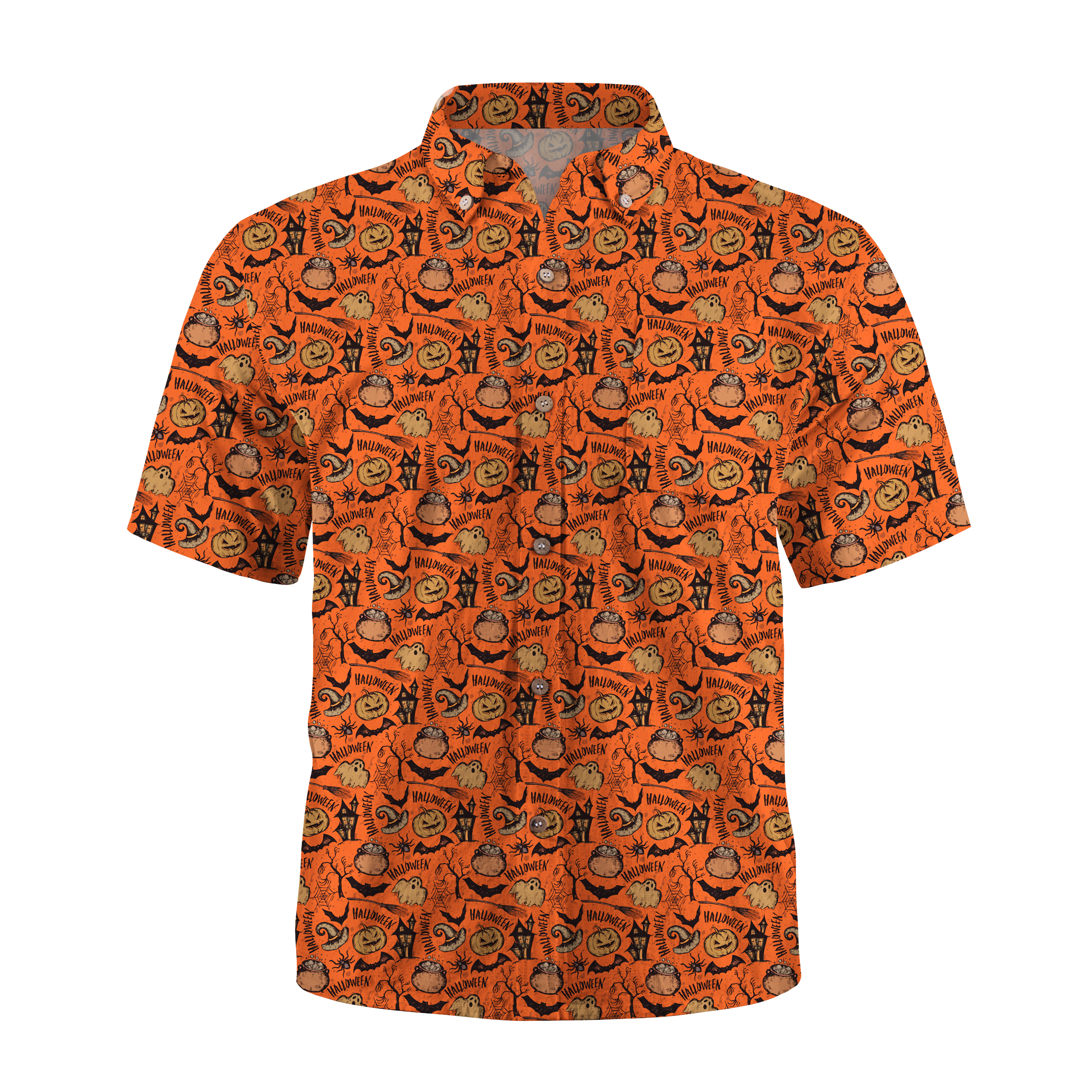Maturelion A spooky ghost town with pumpkins, bats, and castles in Halloween Hawaiian Shirt