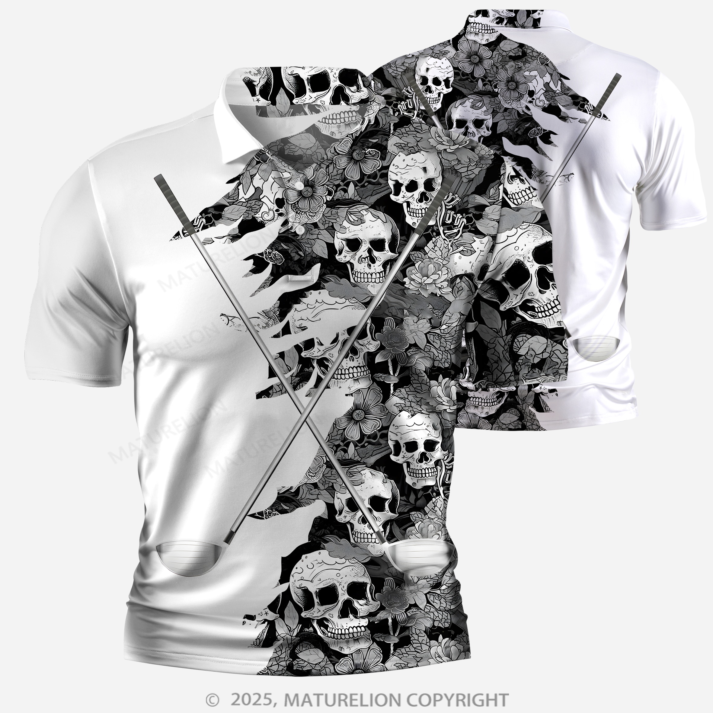 Maturelion Men's Polo Shirt vintage V-Neck Polo Shirt