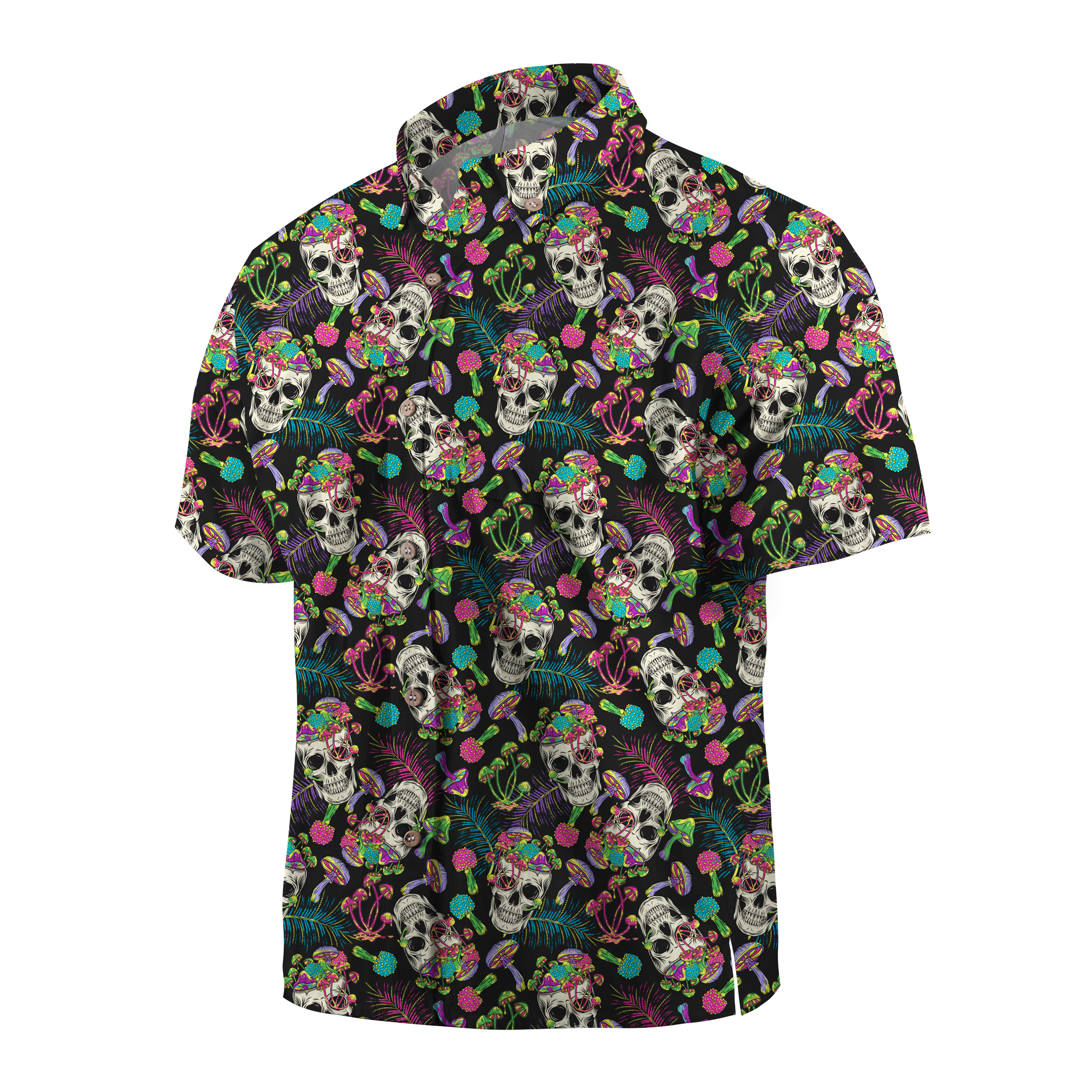 Maturelion Hawaii with human skull mushrooms Halloween Hawaiian Shirt