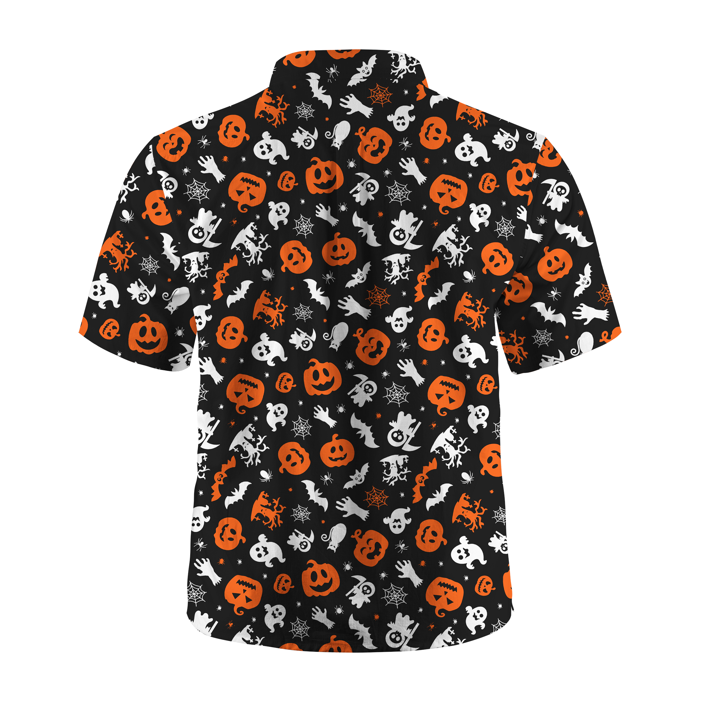 Maturelion Orange Festival Endless pumpkins, bats, spiders, ghosts, bones, candies and spider webs Halloween Hawaiian Shirt