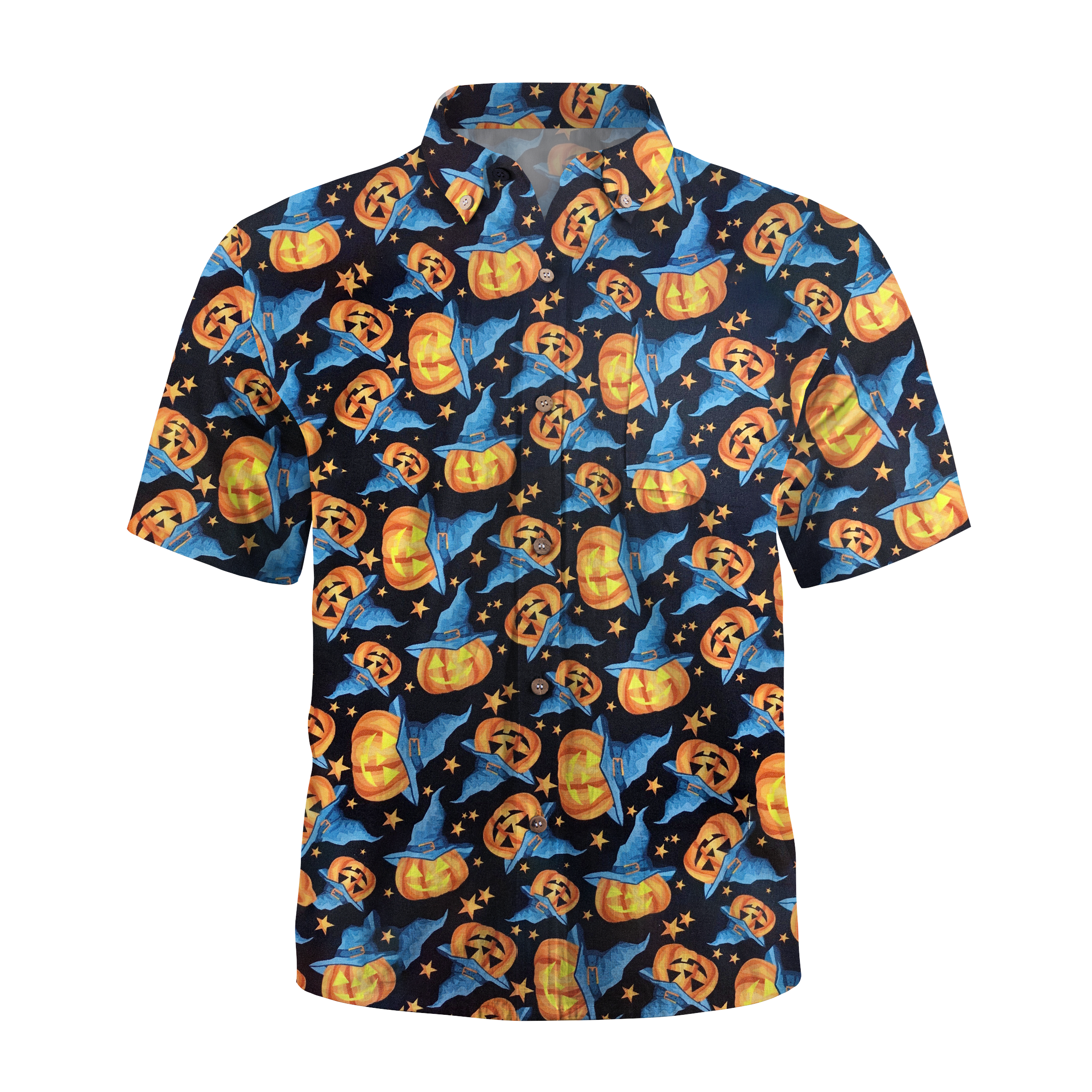Maturelion Pumpkins with witches hat Halloween Hawaiian Shirt