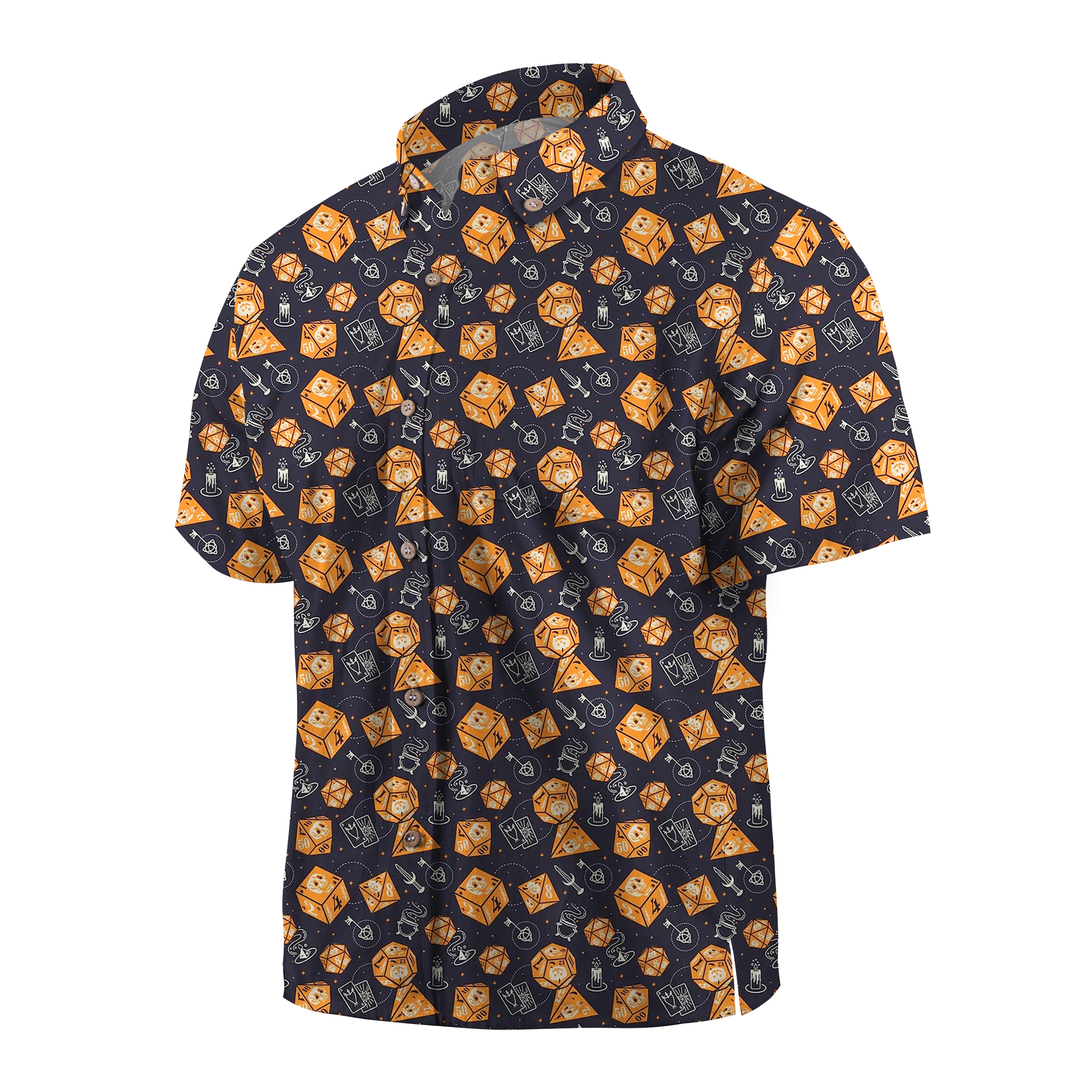 Maturelion Dnd Orange Dice & Spooky Icons Halloween Hawaiian Shirt