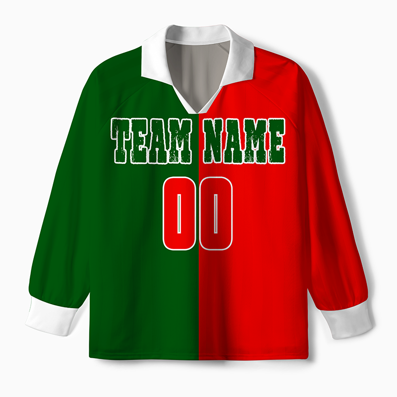 Maturelion Custom Kelly Green Red-White Sublimation Portuguese Flag Long Sleeve Soccer Jersey
