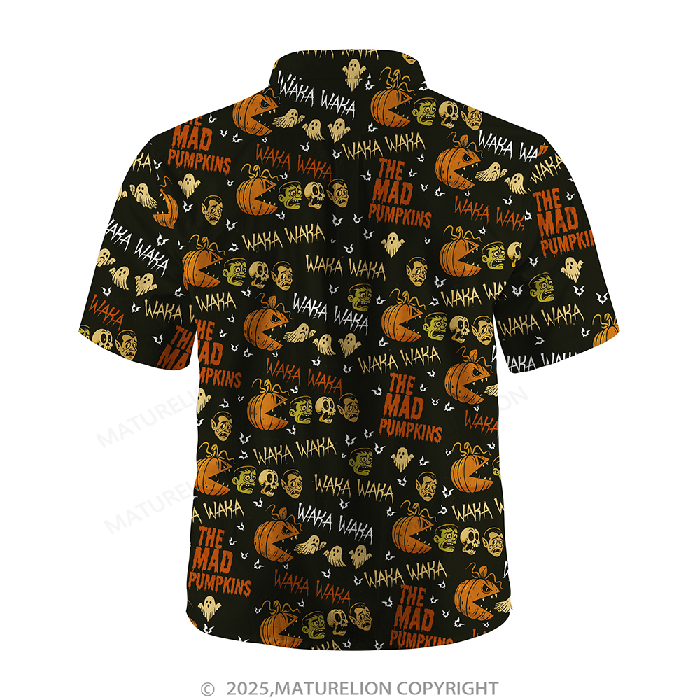 Maturelion Halloween Hawaiian Shirt Ghost & Pumpkin Print Hawaiian Shirt