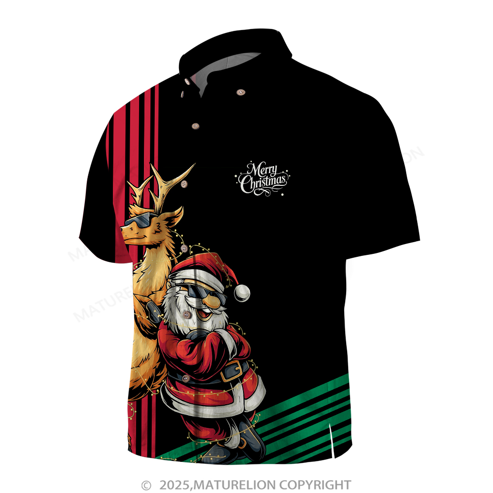 Maturelion Christmas Hawaiian Shirt Santa Riding Motorcycle Hawaiian Shirt