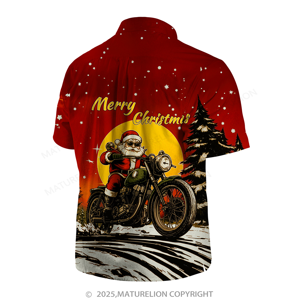 Maturelion Christmas Hawaiian Shirt White Tropical Santa with Palm Tree Hawaiian Shirt