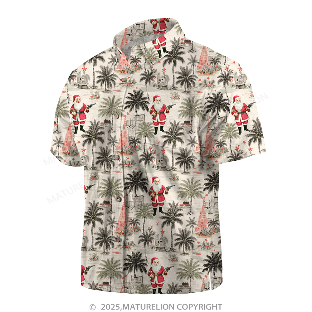 Maturelion Christmas Hawaiian Shirt White Tropical Santa with Palm Tree Hawaiian Shirt