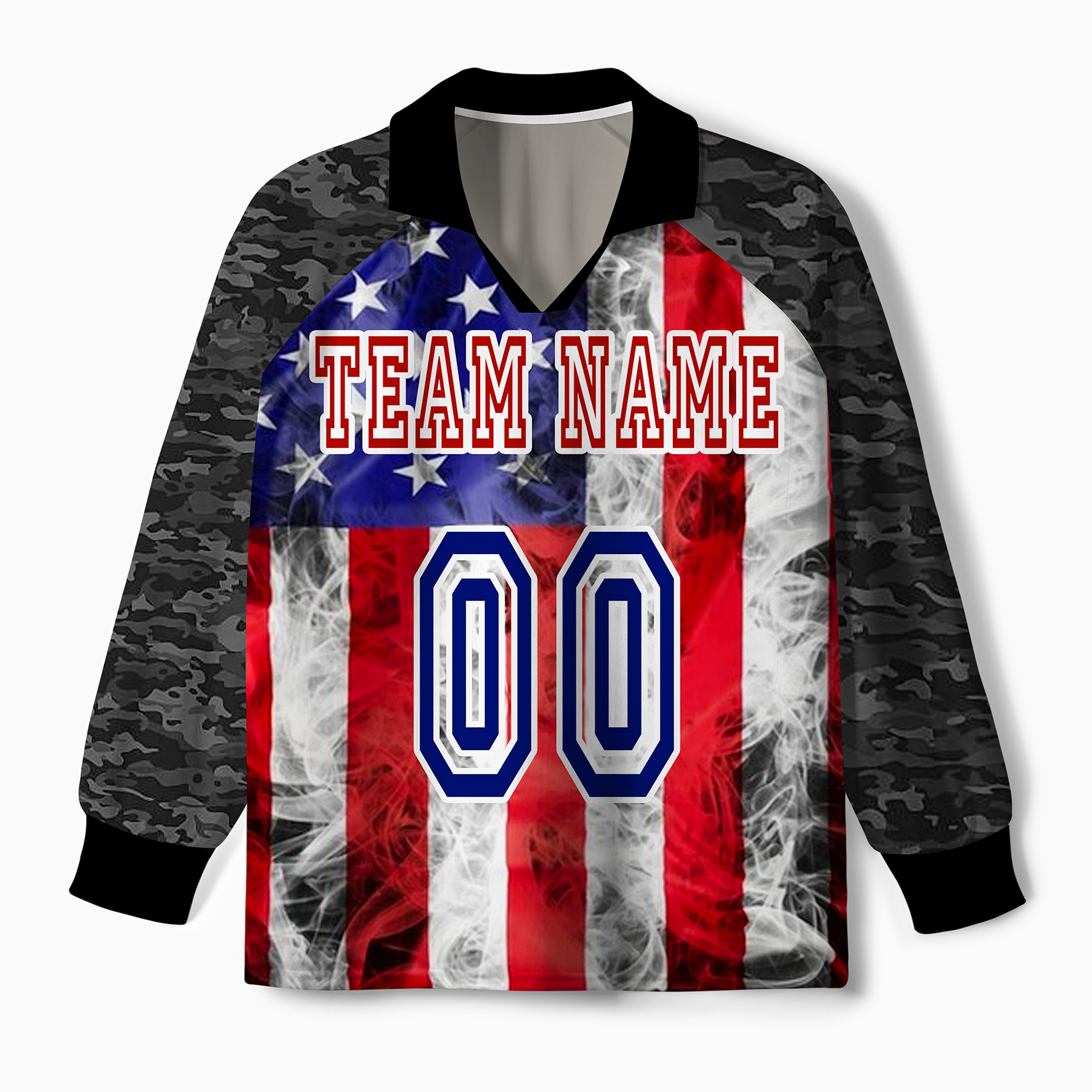 Maturelion CUSTOM WHITE ROYAL-RED AMERICAN FLAG Long Sleeve Soccer Jersey