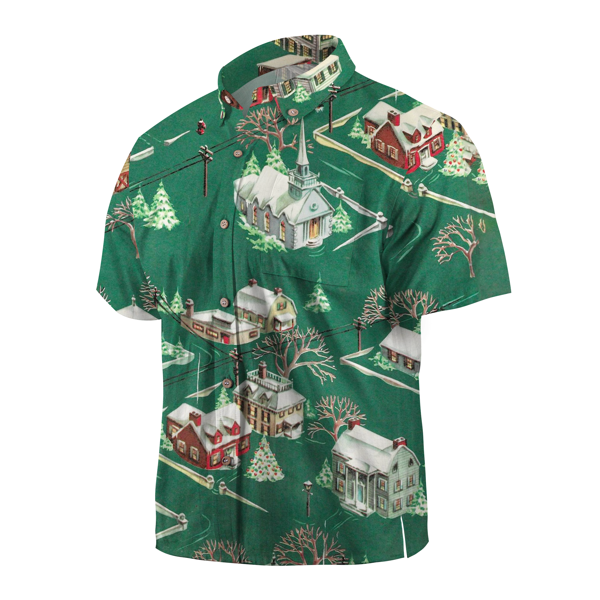 Maturelion Small town Christmas scene Funny Hawaiian Shirt