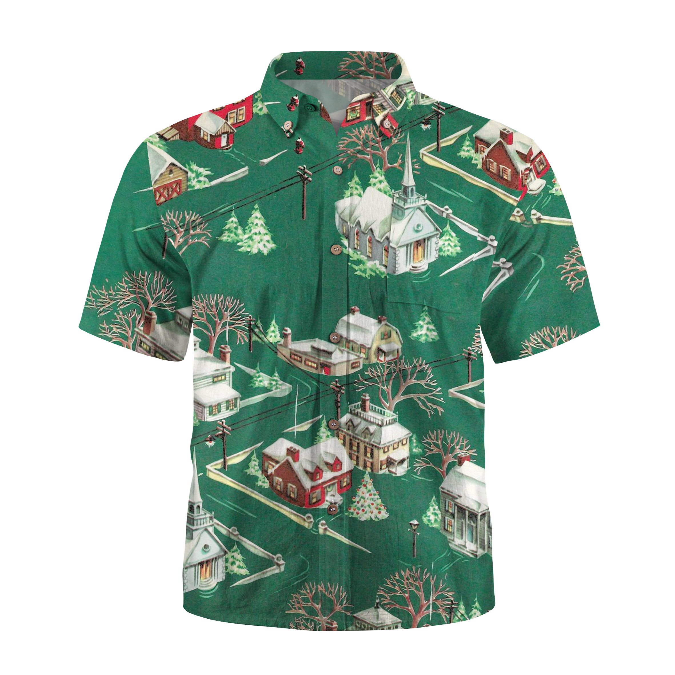 Maturelion Small town Christmas scene Funny Hawaiian Shirt