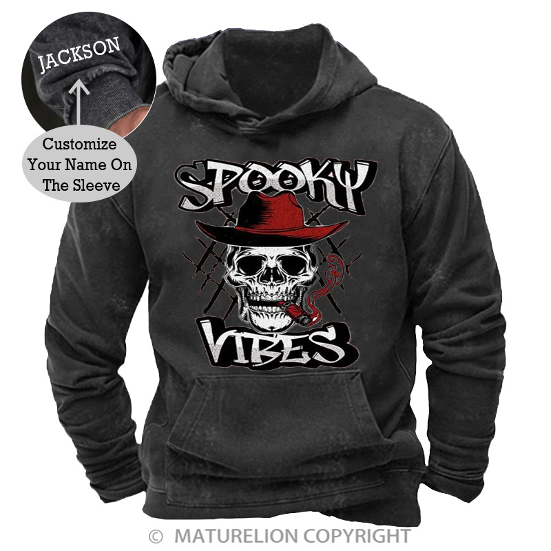Maturelion Men's Hoodie Spooky Cowboy Washed Hoodie