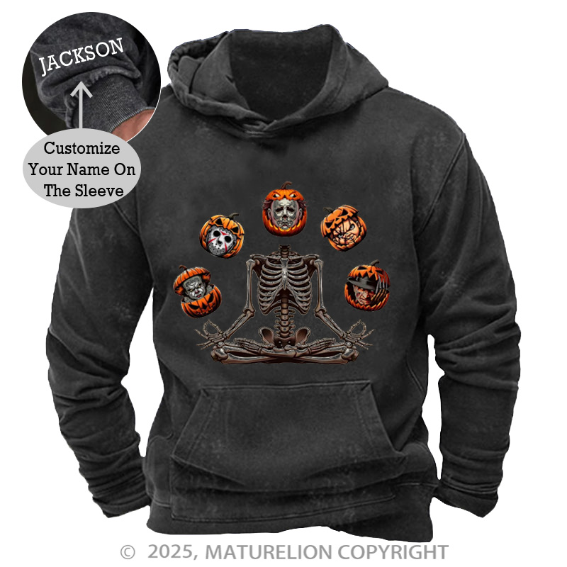 Maturelion Men's Hoodie Horror Halloween Character Washed Hoodie