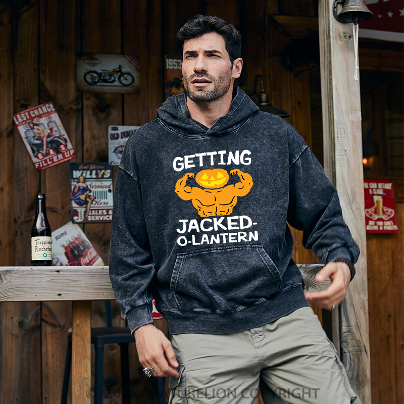 Maturelion Men's Hoodie Getting Jacked-O-Lantern Washed Hoodie