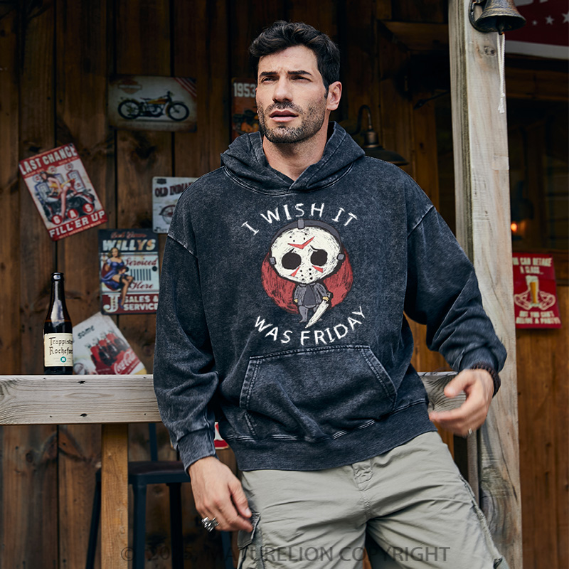 Maturelion Men's Hoodie I Wish It Was Friday Jason Voorhees Washed Hoodie