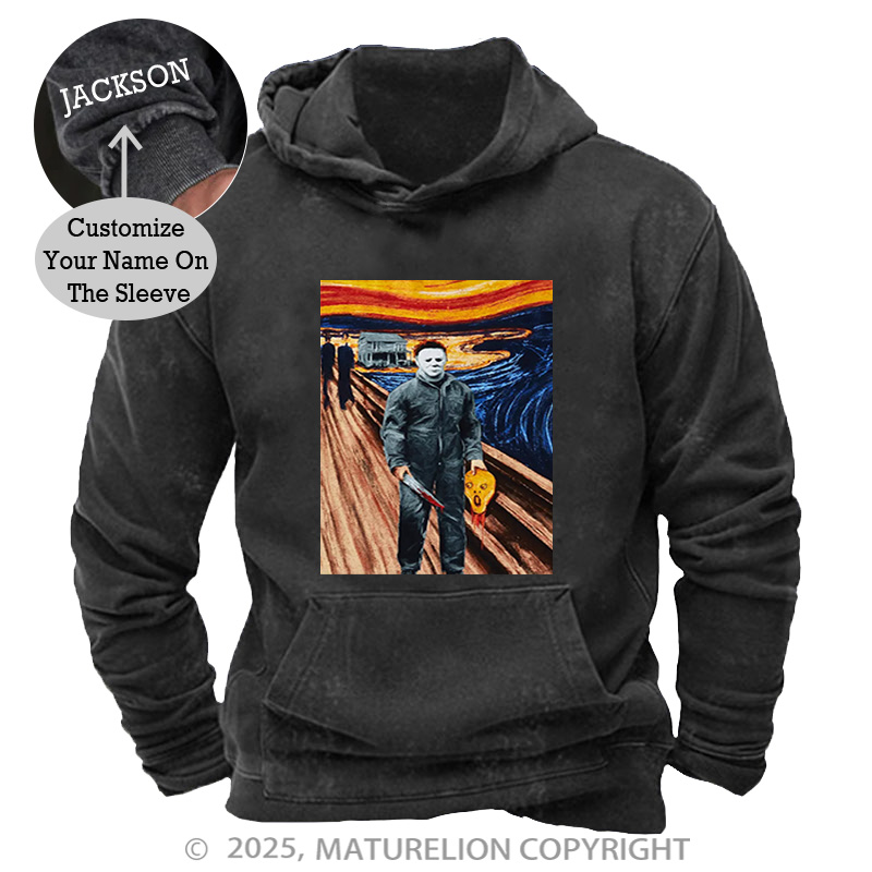 Maturelion Men's Hoodie Expression Michael Myers Washed Hoodie