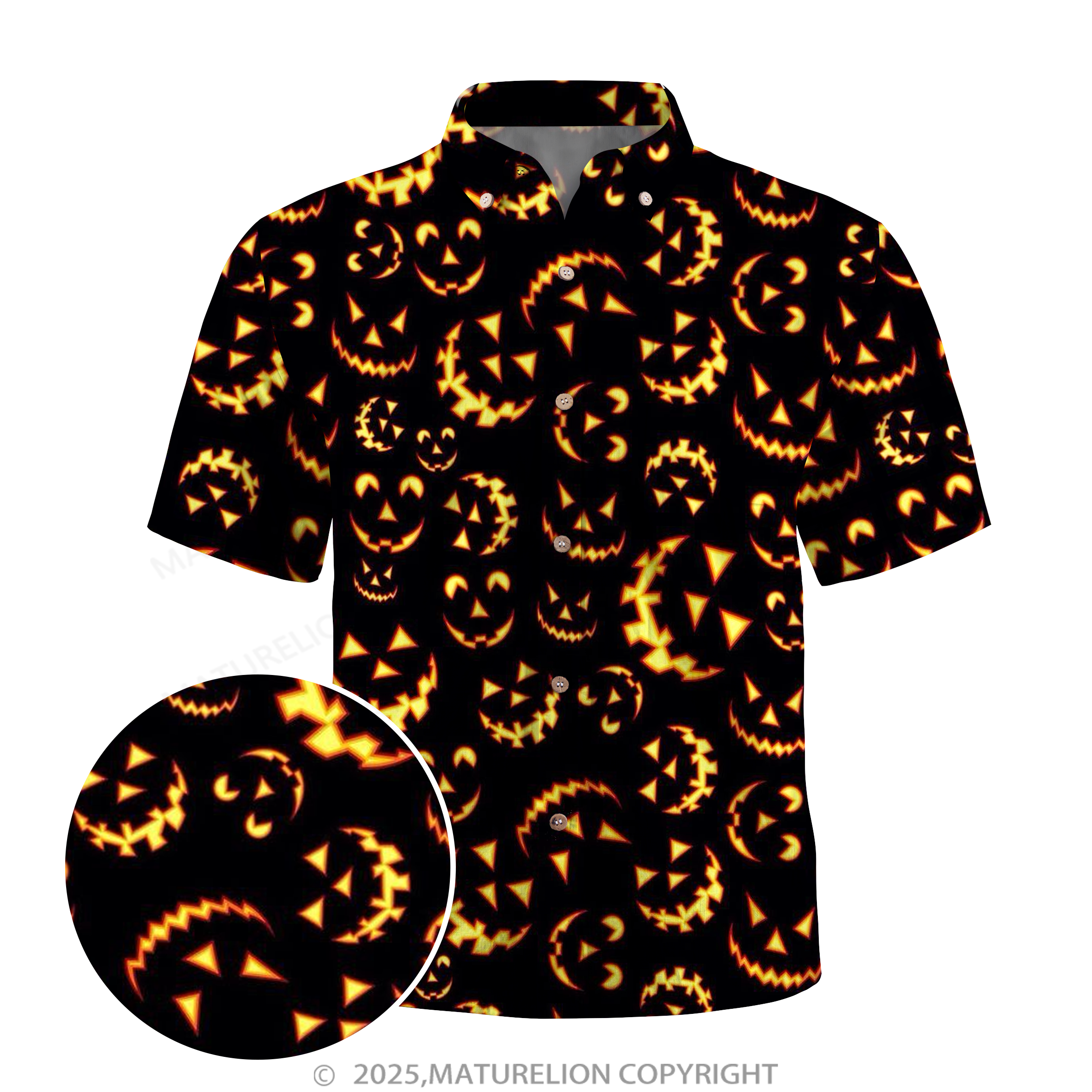 Maturelion Spooky Jack-o'-lantern faces Halloween Hawaiian Shirt
