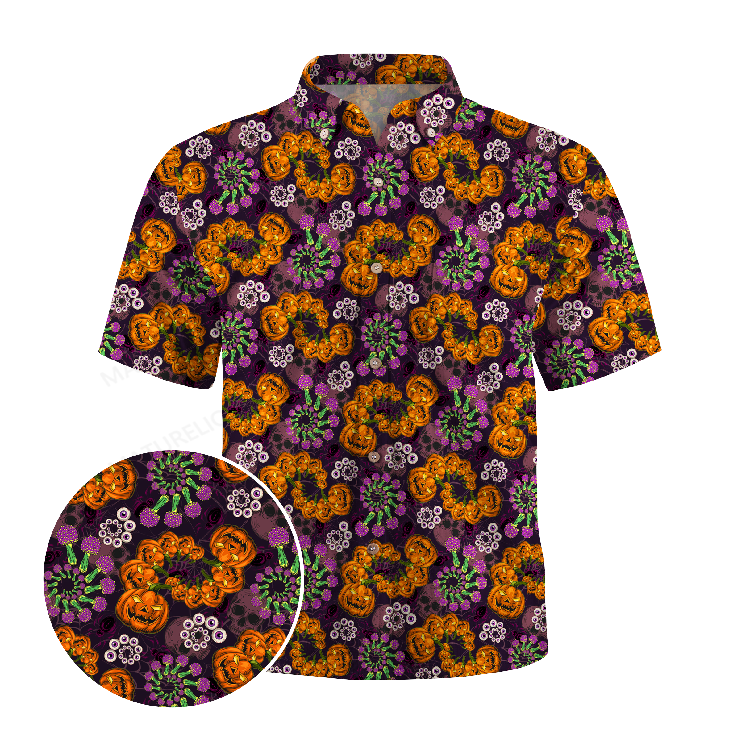 Maturelion Skull Pumpkin Mushroom Halloween Hawaiian Shirt