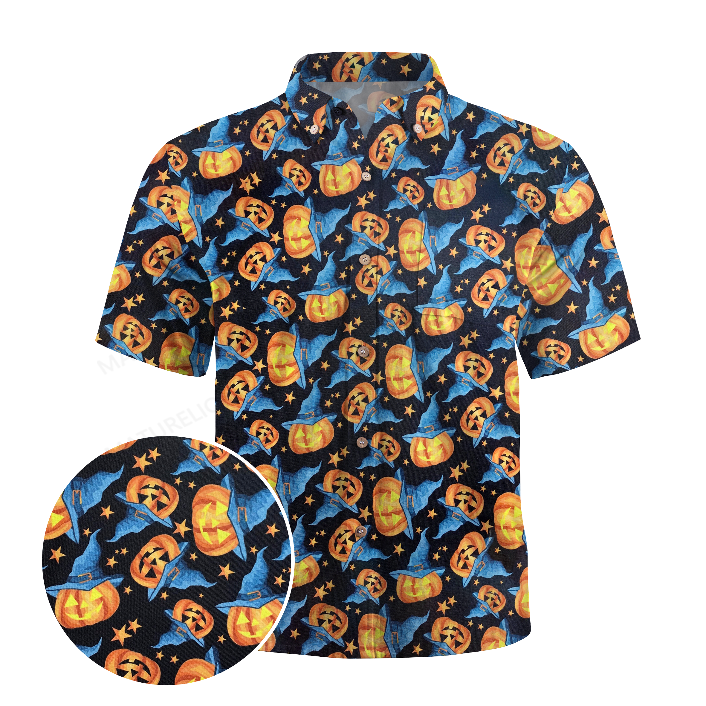 Maturelion Pumpkins with witches hat Halloween Hawaiian Shirt