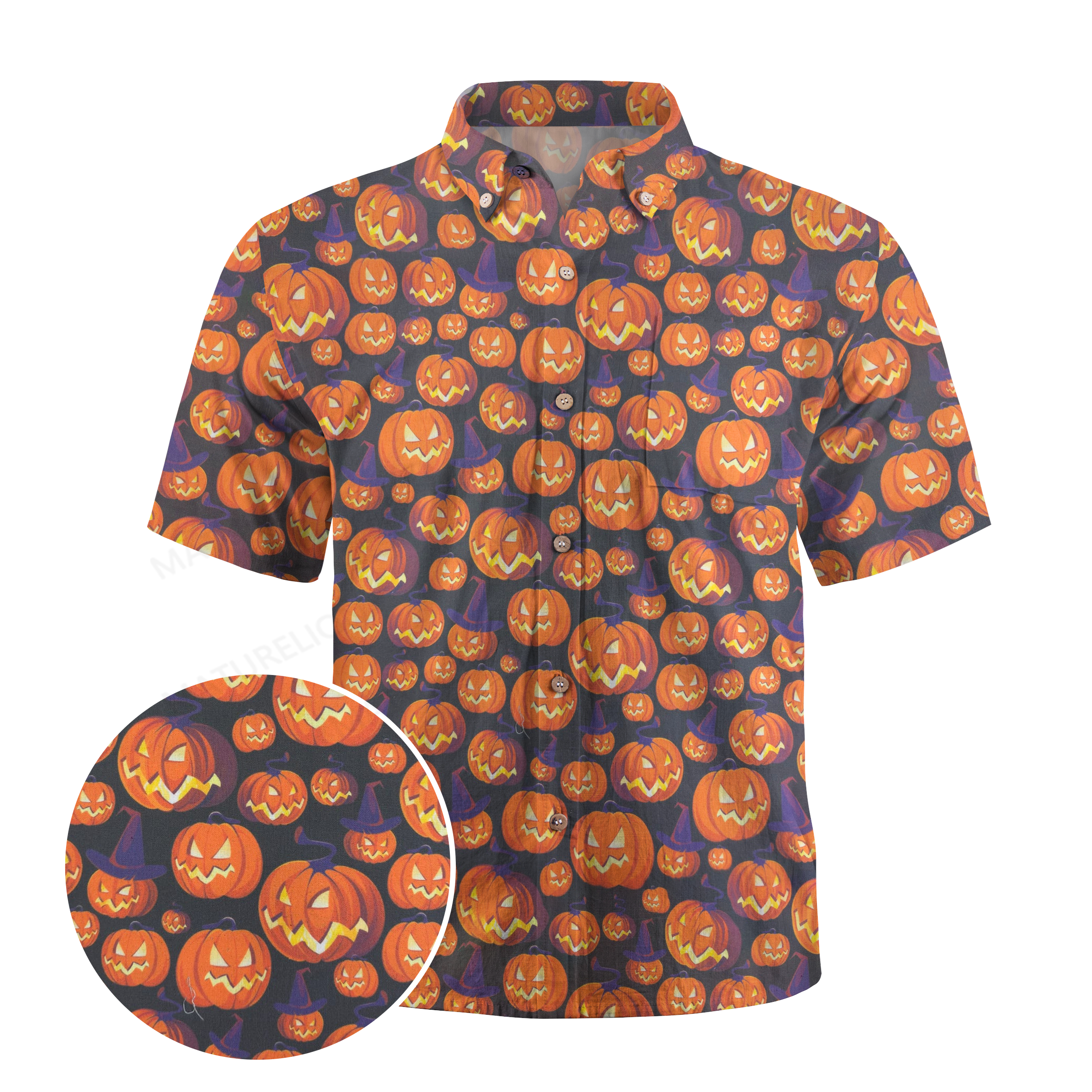Maturelion Pumpkins Printed Casual Halloween Hawaiian Shirt