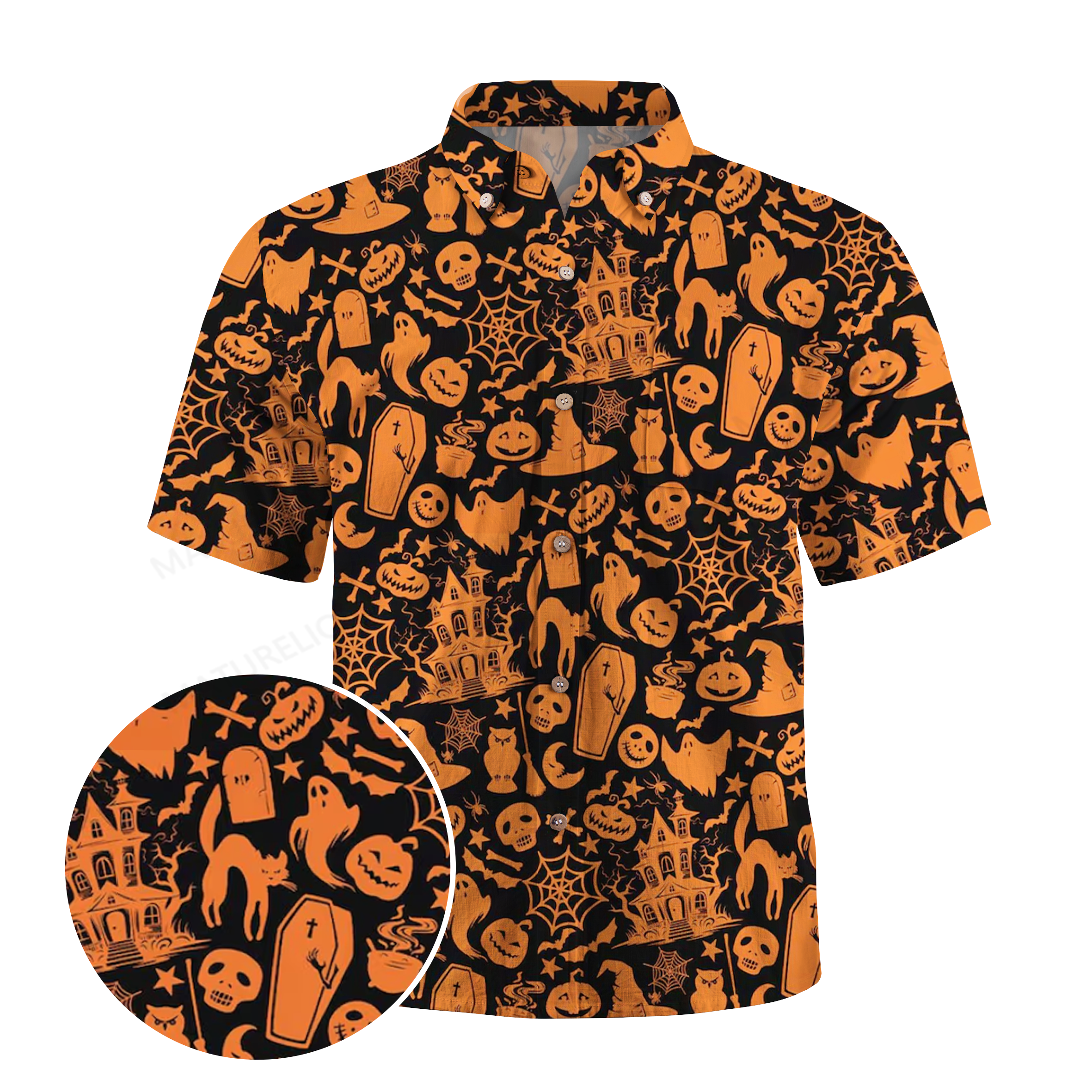 Maturelion Retro Pumpkin Skull Halloween Hawaiian Shirt