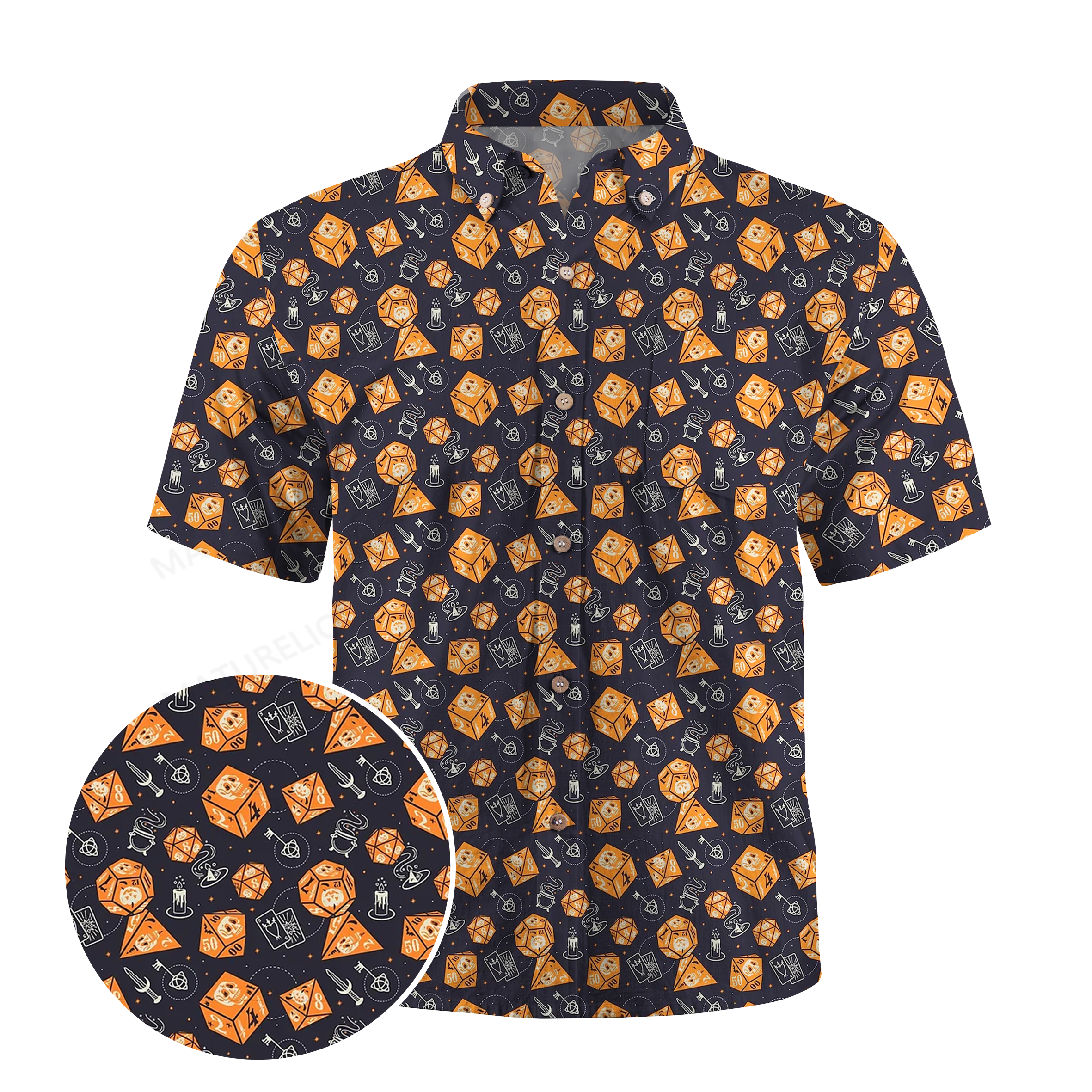 Maturelion Dnd Orange Dice & Spooky Icons Halloween Hawaiian Shirt
